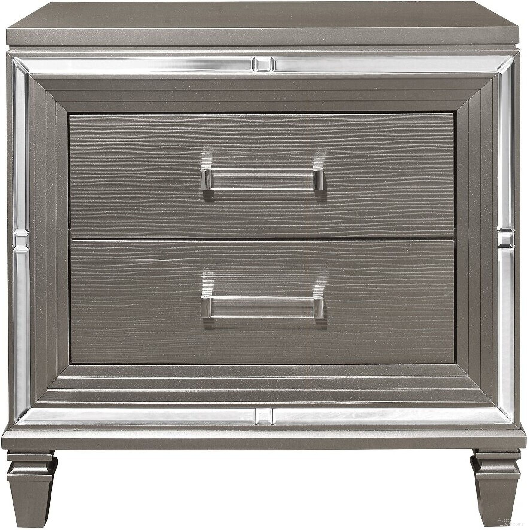 The appearance of Tamsin Silver Gray Metallic Nightstand designed by Homelegance in the transitional interior design. This silver piece of furniture was selected by 1StopBedrooms from Tamsin Collection to add a touch of cosiness and style into your home. Sku: 1616-4. Material: Wood.