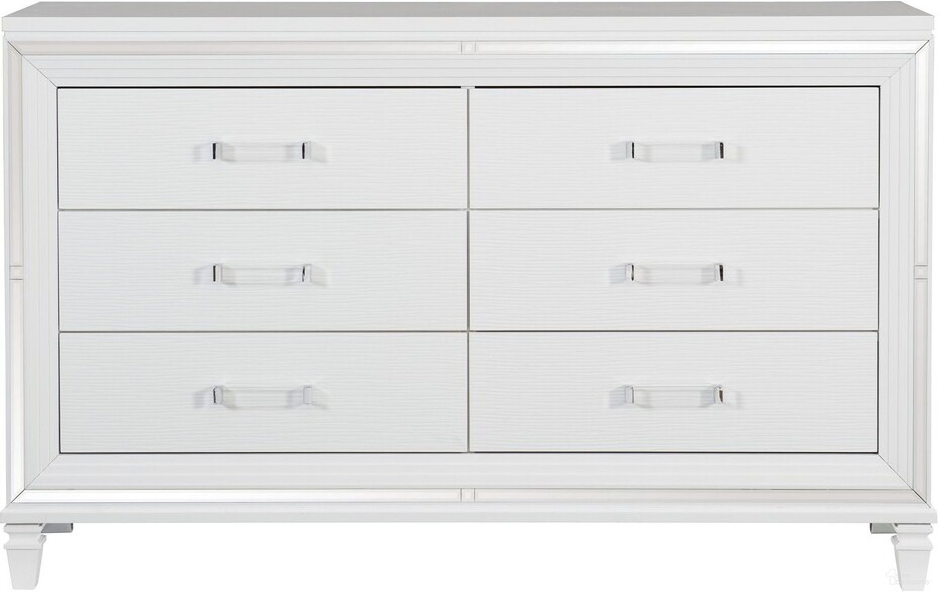 The appearance of Tamsin White Metallic Dresser designed by Homelegance in the transitional interior design. This white piece of furniture was selected by 1StopBedrooms from Tamsin Collection to add a touch of cosiness and style into your home. Sku: 1616W-5. Material: Wood.
