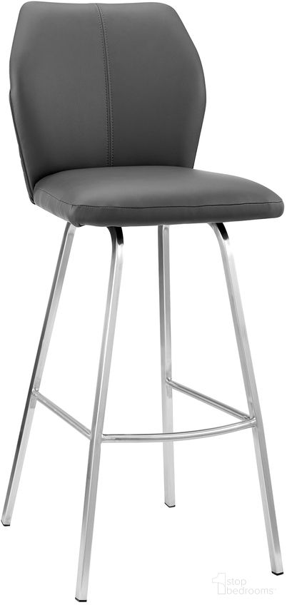 Tandy Gray Faux Leather and Brushed Stainless Steel 26 Inch Counter Stool