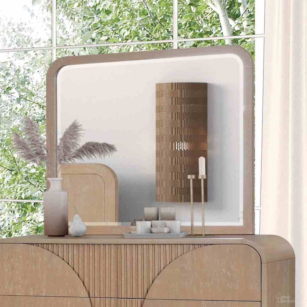 The appearance of Tangentry Mirror In Natural designed by Furniture of America in the modern / contemporary interior design. This natural piece of furniture  was selected by 1StopBedrooms from Tangentry Collection to add a touch of cosiness and style into your home. Sku: FM73001NT-M. Material: Solid Rubberwood.