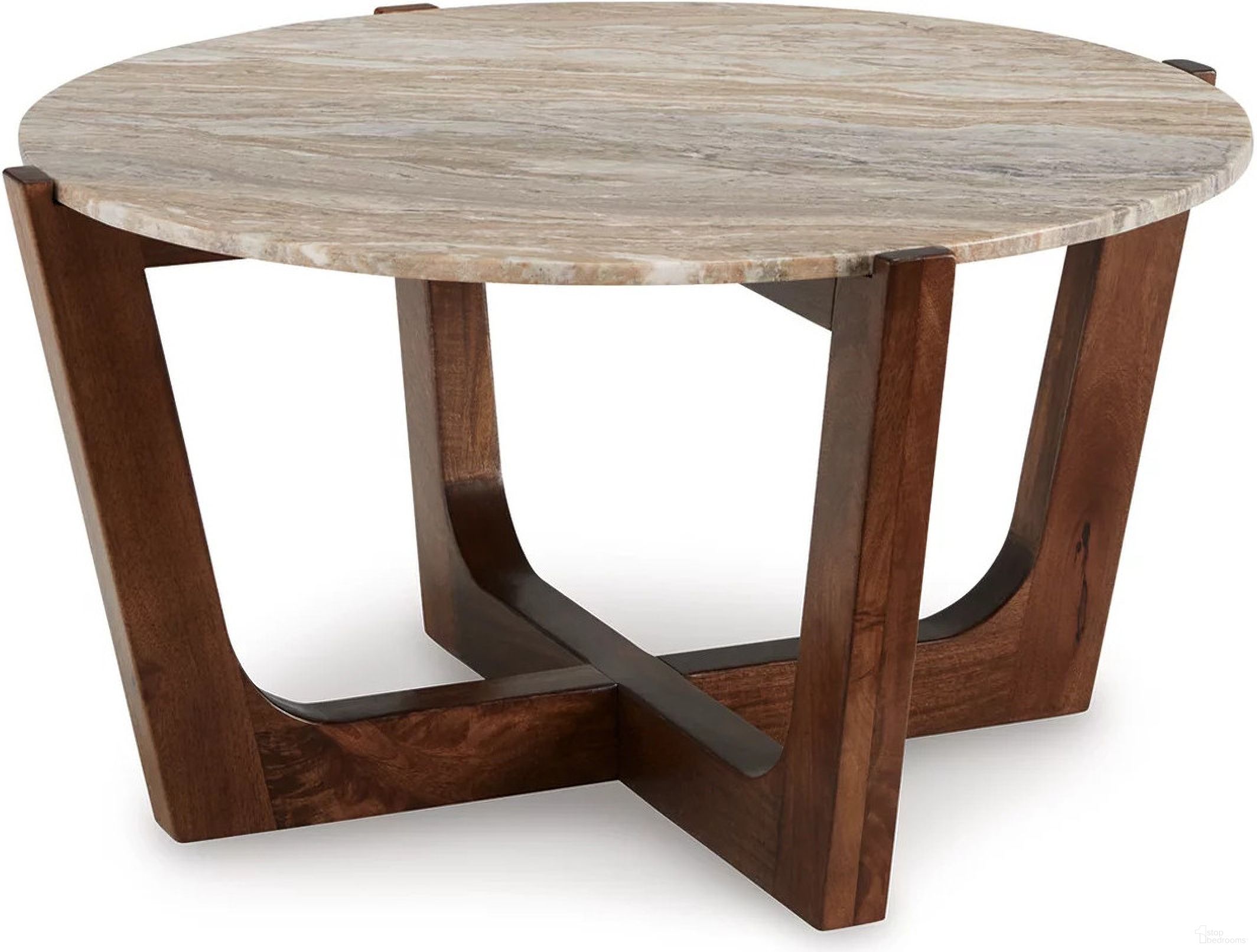 The appearance of Tanidore Coffee Table In Warm Brown designed by Signature Design by Ashley in the transitional interior design. This warm brown piece of furniture  was selected by 1StopBedrooms from Tanidore Collection to add a touch of cosiness and style into your home. Sku: T667-8. Material: Marble.