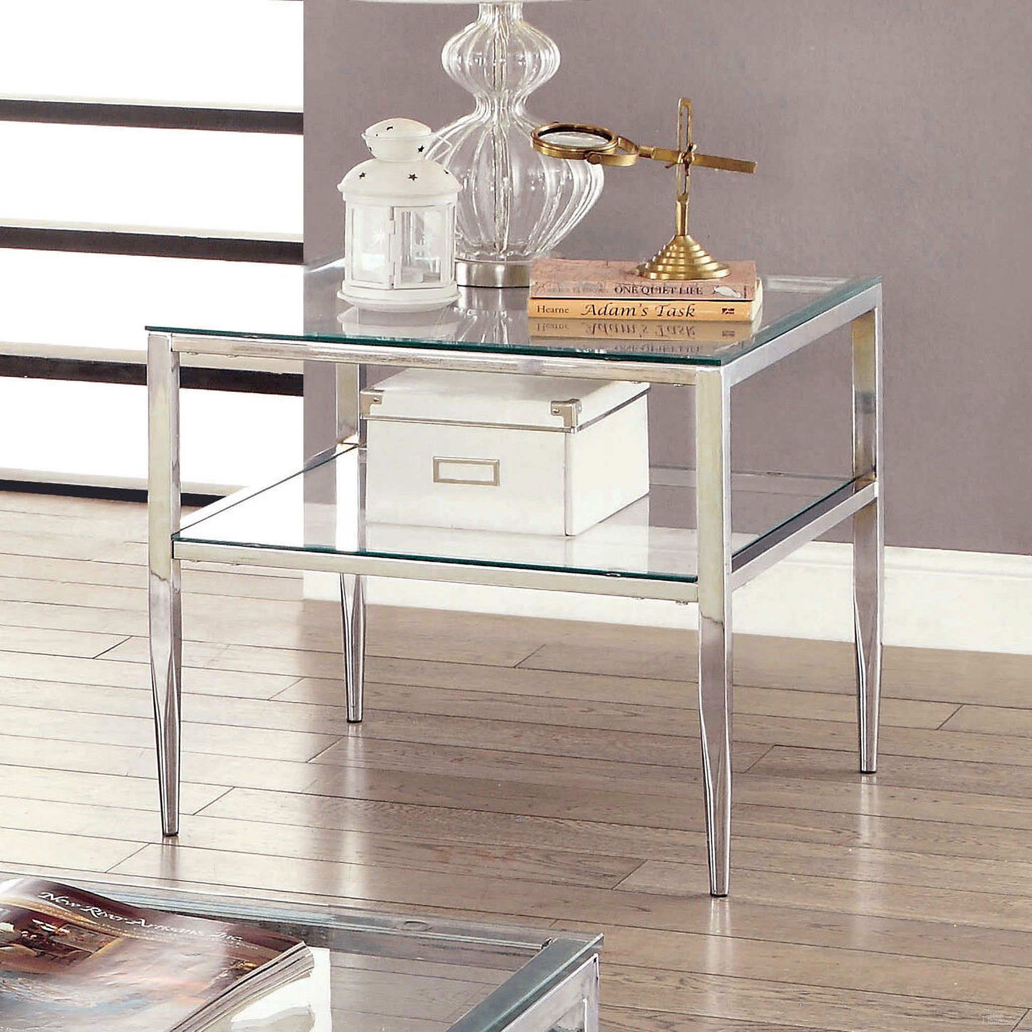 The appearance of Tanika End Table In Chrome designed by Furniture of America in the modern / contemporary interior design. This chrome piece of furniture  was selected by 1StopBedrooms from Tanika Collection to add a touch of cosiness and style into your home. Sku: CM4162CRM-E-1;CM4162CRM-E-2. Material: Metal.