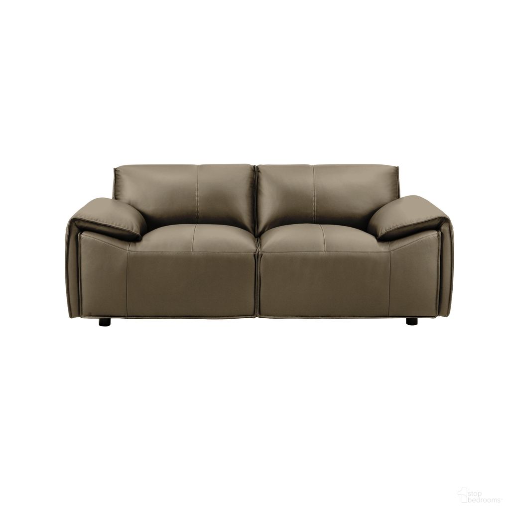 Tanner 74 Inch Top Grain Genuine Leather Loveseat with Padded Arms In Khaki