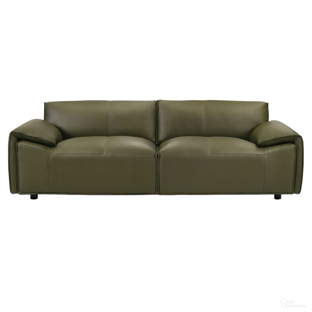 The appearance of Tanner 92 Inch Top Grain Genuine Leather Sofa with Padded Arms In Green designed by Armen Living in the modern / contemporary interior design. This green piece of furniture was selected by 1StopBedrooms from Tanner Collection to add a touch of cosiness and style into your home. Sku: LCTN3GR. Material: Foam.
