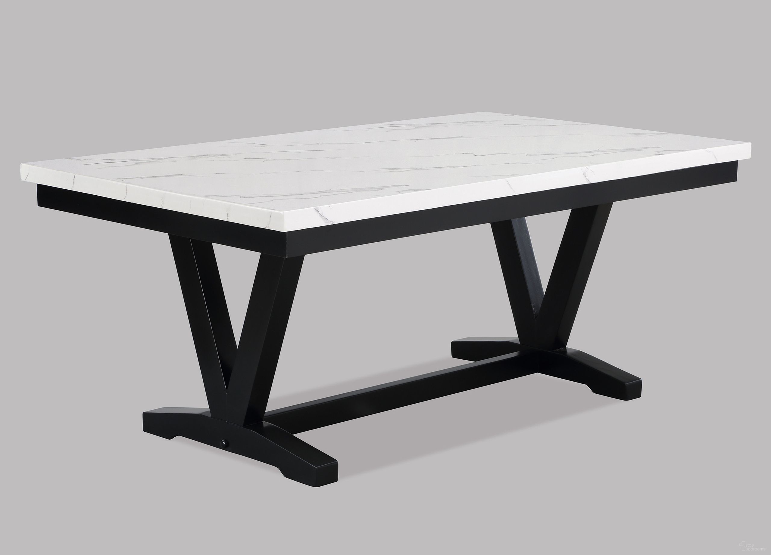 The appearance of Tanner Dining Table Faux Carrara Marble In White and Black designed by Crown Mark in the transitional interior design. This white and black piece of furniture  was selected by 1StopBedrooms from Tanner Collection to add a touch of cosiness and style into your home. Sku: 2222T-4272-WH. Table Base Style: Trestle. Material: MDF. Table Top Shape: Rectangular. Size: 42" x 72".