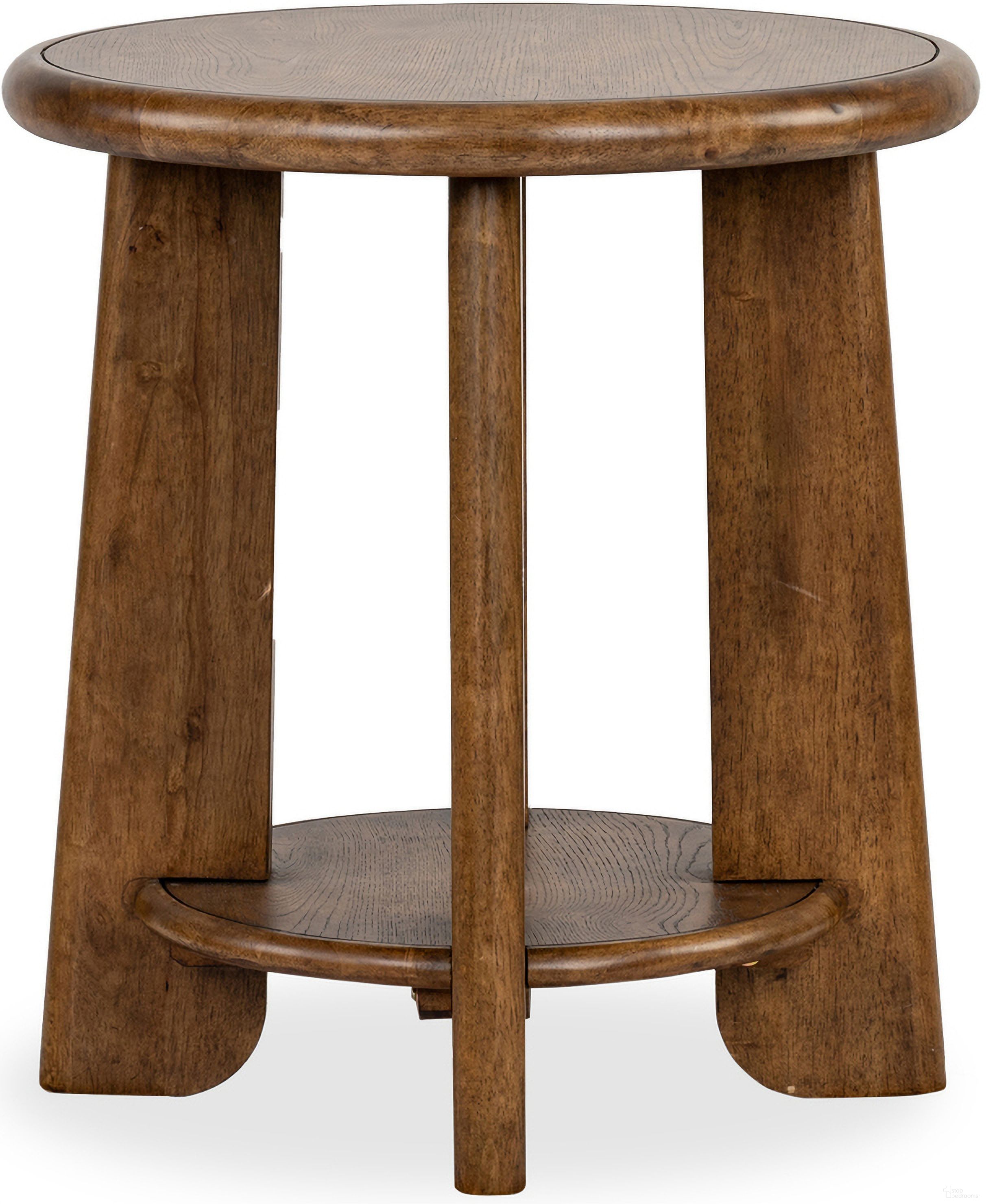 The appearance of Tanner Round End Table In Tawny Brown designed by Magnussen in the modern / contemporary interior design. This tawny brown piece of furniture  was selected by 1StopBedrooms from Tanner Collection to add a touch of cosiness and style into your home. Sku: T6354-05. Material: Oak Veneer.