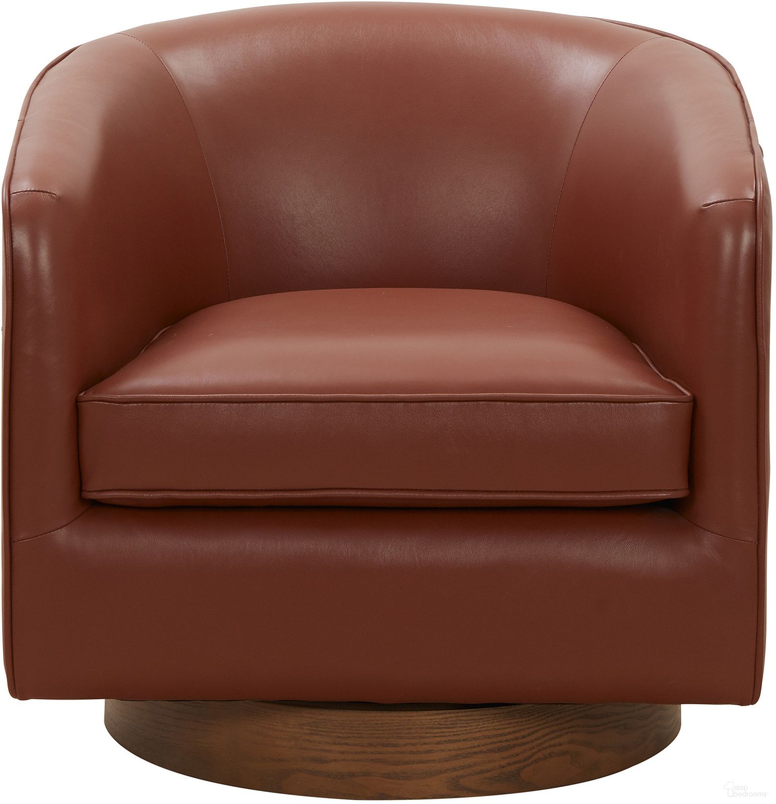 Taos Top Grain Leather Wood Base Swivel Chair In Caramel