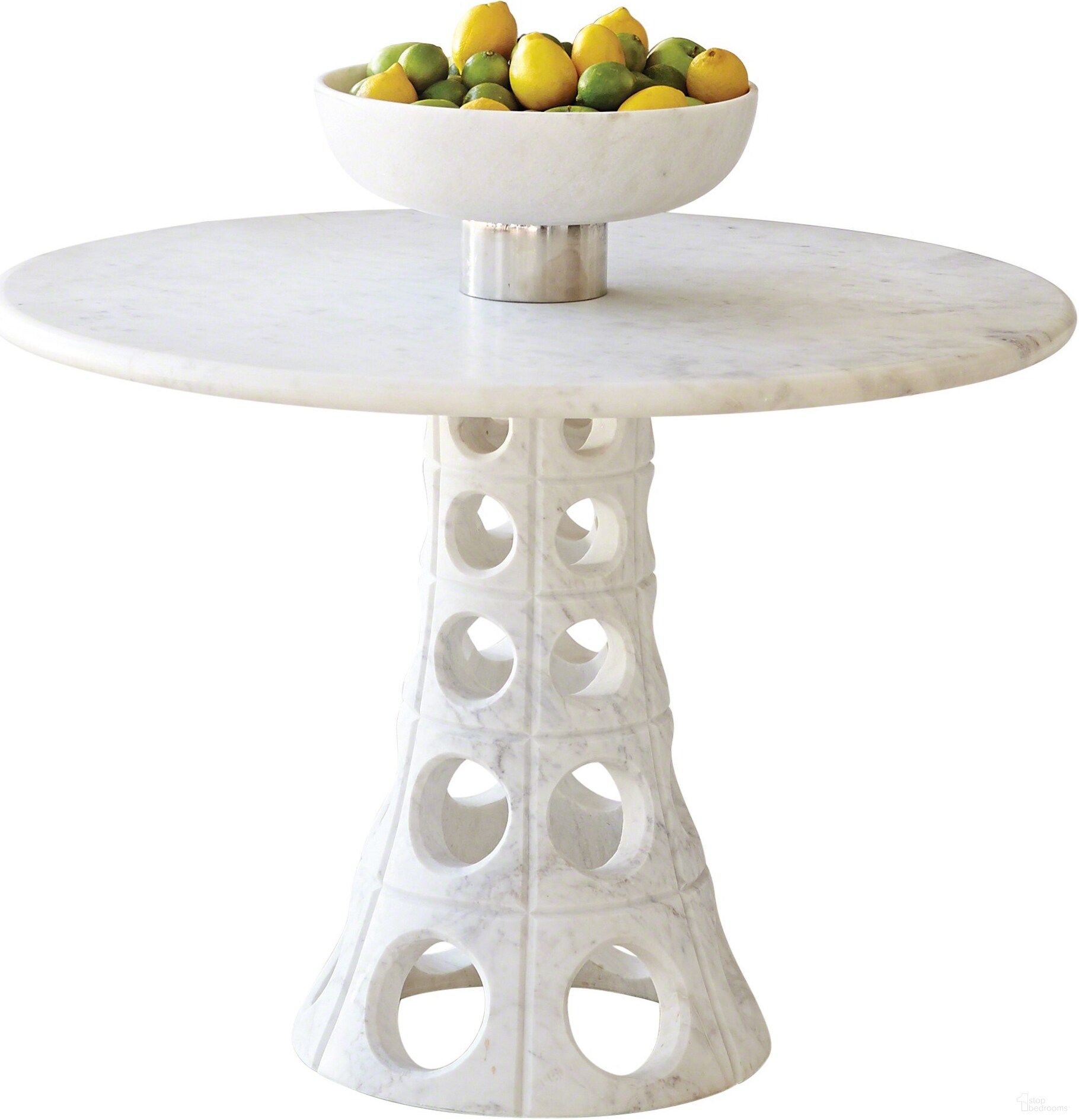 The appearance of Taper Circle Dining Table In White designed by Global Views in the modern / contemporary interior design. This white piece of furniture  was selected by 1StopBedrooms from Taper Collection to add a touch of cosiness and style into your home. Sku: 992389. Table Base Style: Pedestal. Table Top Shape: Round. Material: Marble. Size: 40".