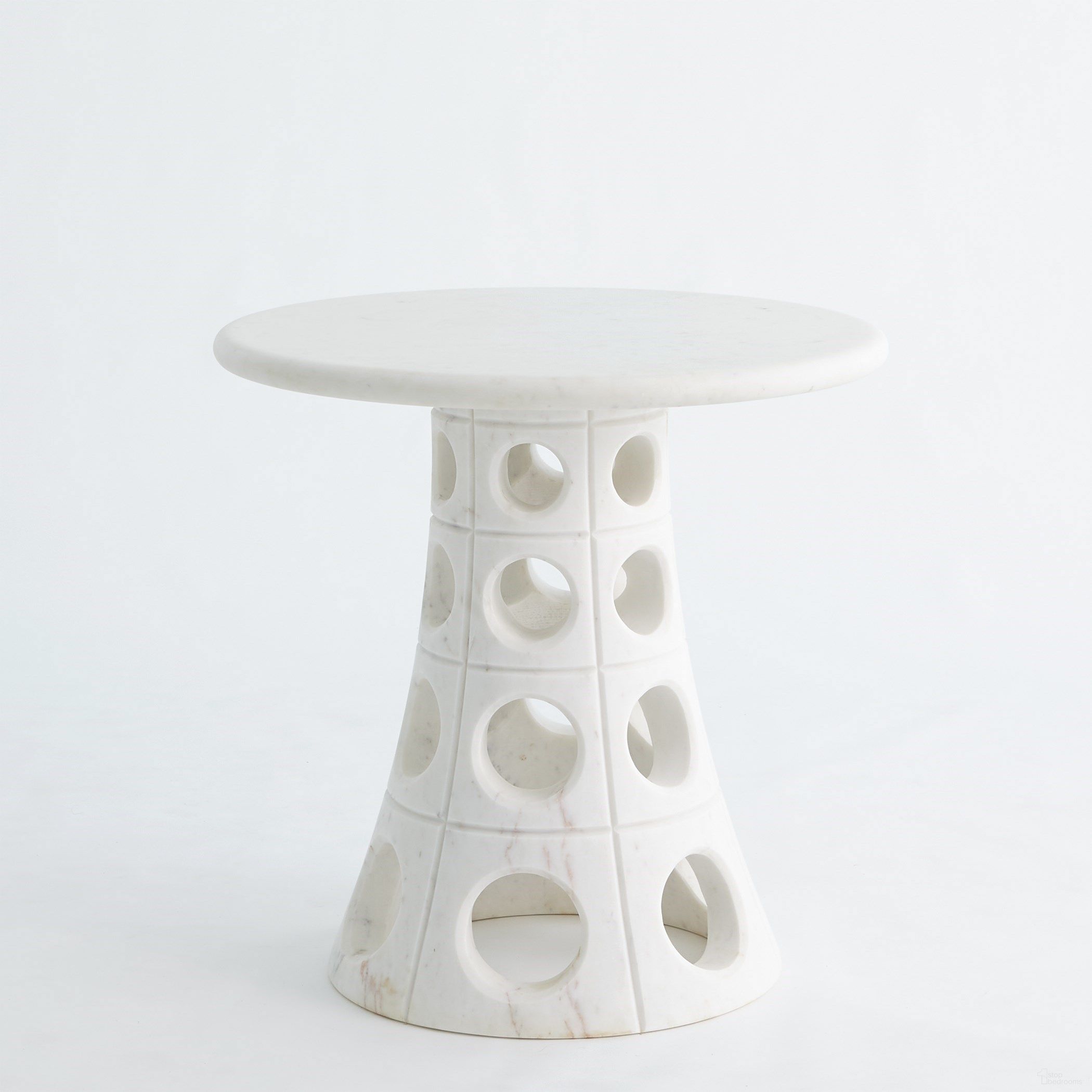 The appearance of Taper Circle Side Table In White designed by Global Views in the modern / contemporary interior design. This white piece of furniture  was selected by 1StopBedrooms from Taper Collection to add a touch of cosiness and style into your home. Sku: 992388. Material: Marble.
