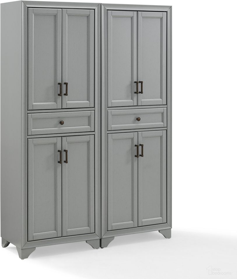 The appearance of Tara 2-Piece Kitchen Storage Pantry Set In Distressed Gray designed by Crosley Brands in the modern / contemporary interior design. This distressed gray piece of furniture was selected by 1StopBedrooms from Tara Collection to add a touch of cosiness and style into your home. Sku: CF3111-GY;CF3111-GY. Material: MDF.