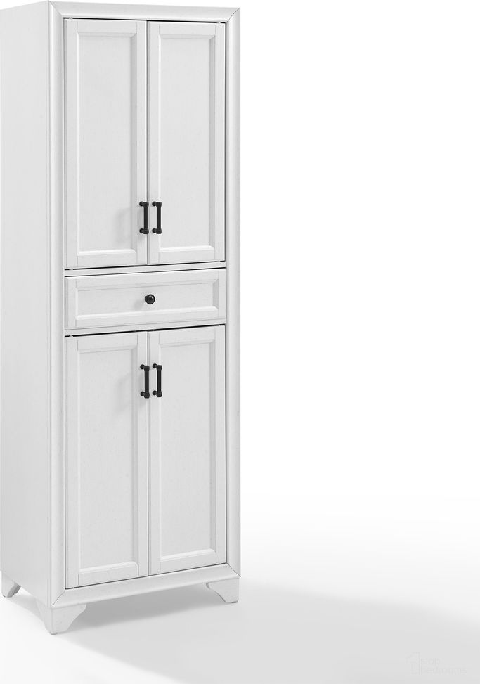 The appearance of Tara Kitchen Storage Pantry In Distressed White designed by Crosley Brands in the modern / contemporary interior design. This distressed white piece of furniture  was selected by 1StopBedrooms from Tara Collection to add a touch of cosiness and style into your home. Sku: CF3111-WH. Material: MDF.
