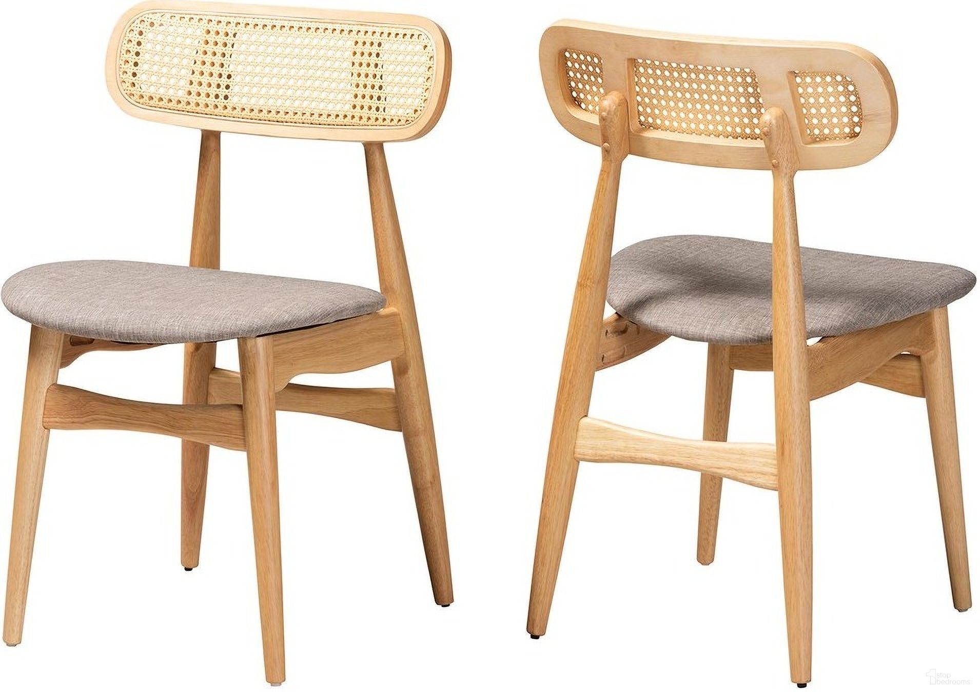 Tarana Fabric and Wood Dining Chair Set of 2 In Grey and Natural Oak