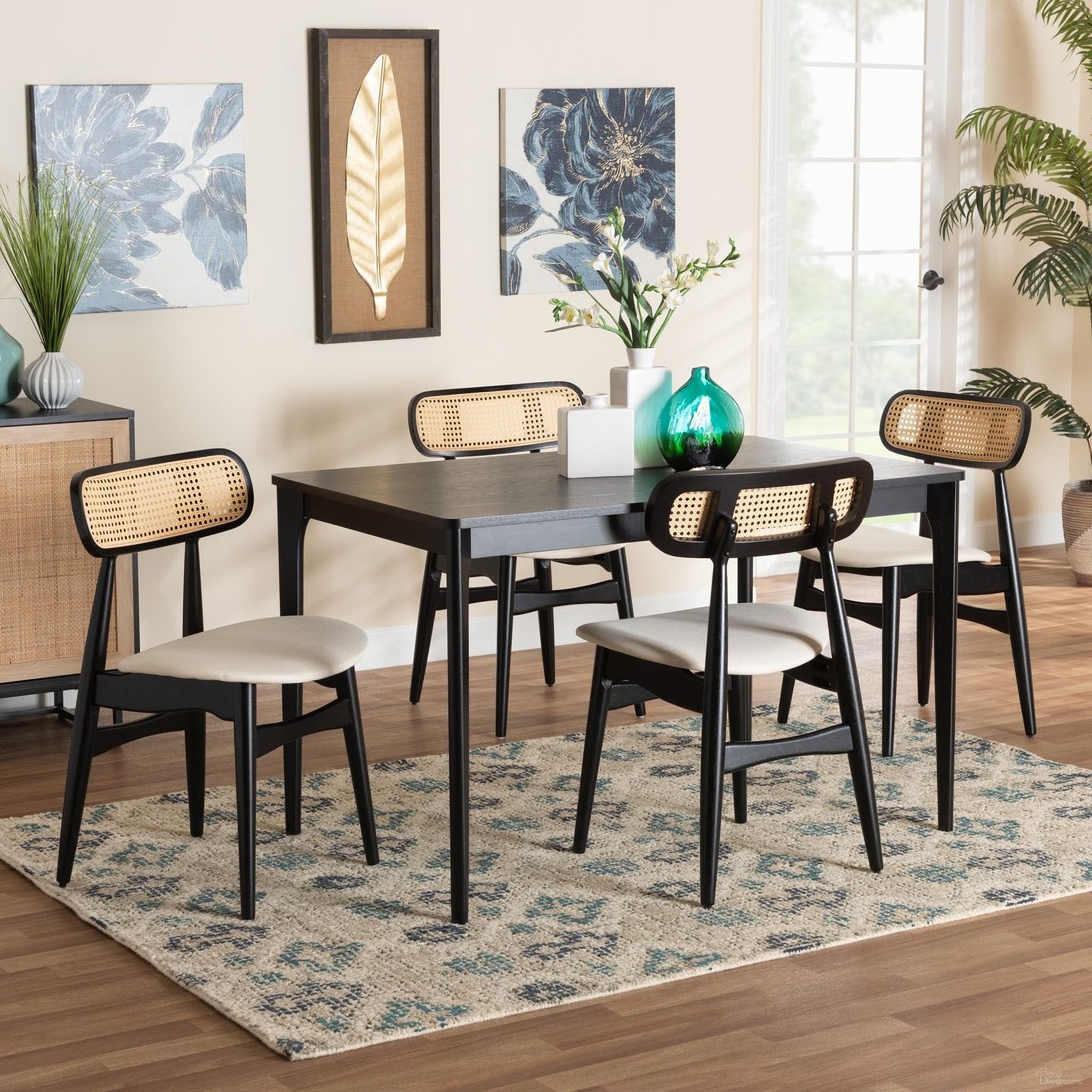 The appearance of Tarana Wood 5 Piece Dining Set In Cream and Black designed by Baxton Studio in the transitional interior design. This cream and black piece of furniture was selected by 1StopBedrooms from Tarana Collection to add a touch of cosiness and style into your home. Sku: CS002C-Black/Cream-5PC Dining Set. Material: Rubberwood.