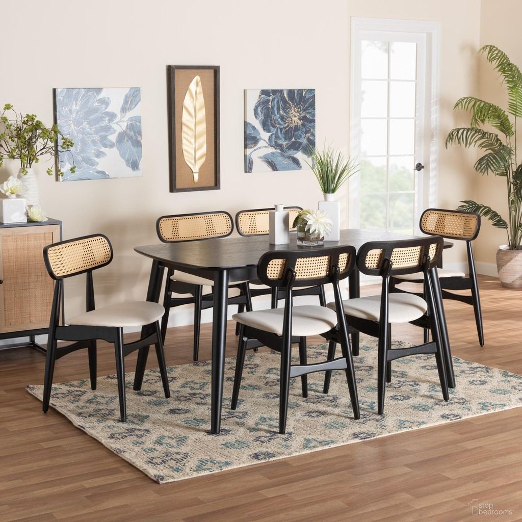 The appearance of Tarana Wood 7 Piece Dining Set In Cream and Black designed by Baxton Studio in the transitional interior design. This cream and black piece of furniture was selected by 1StopBedrooms from Tarana Collection to add a touch of cosiness and style into your home. Sku: CS002C-Black/Cream-7PC Dining Set. Material: Rubberwood.