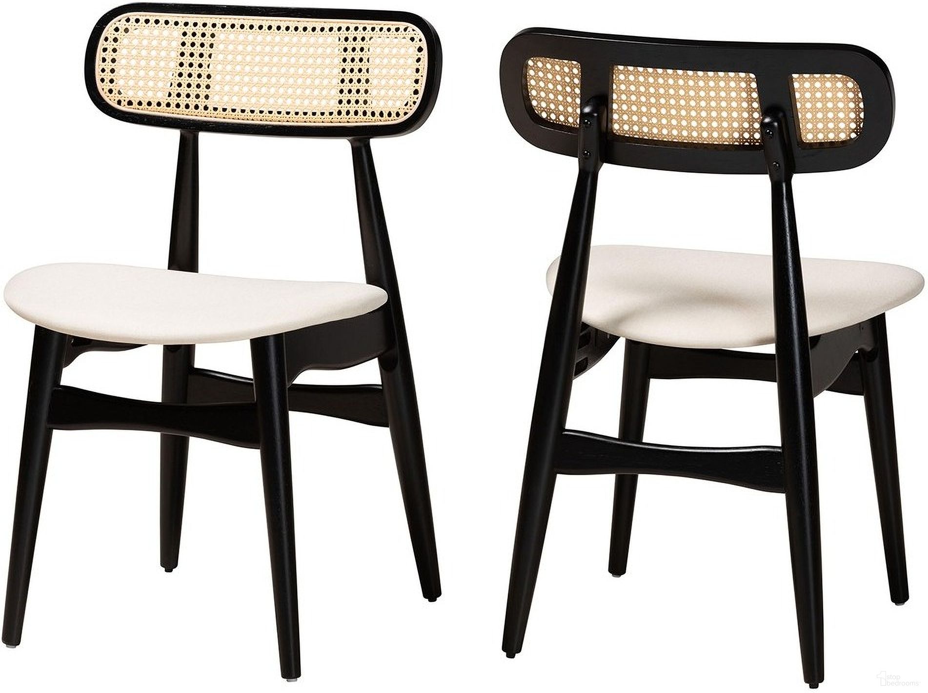 The appearance of Tarana Wood Dining Chair Set of 2 In Cream and Black designed by Baxton Studio in the transitional interior design. This cream and black piece of furniture was selected by 1StopBedrooms from Tarana Collection to add a touch of cosiness and style into your home. Sku: CS002C-Black/Cream-DC-2PK. Material: Rubberwood. Chair Type: Side Chair.