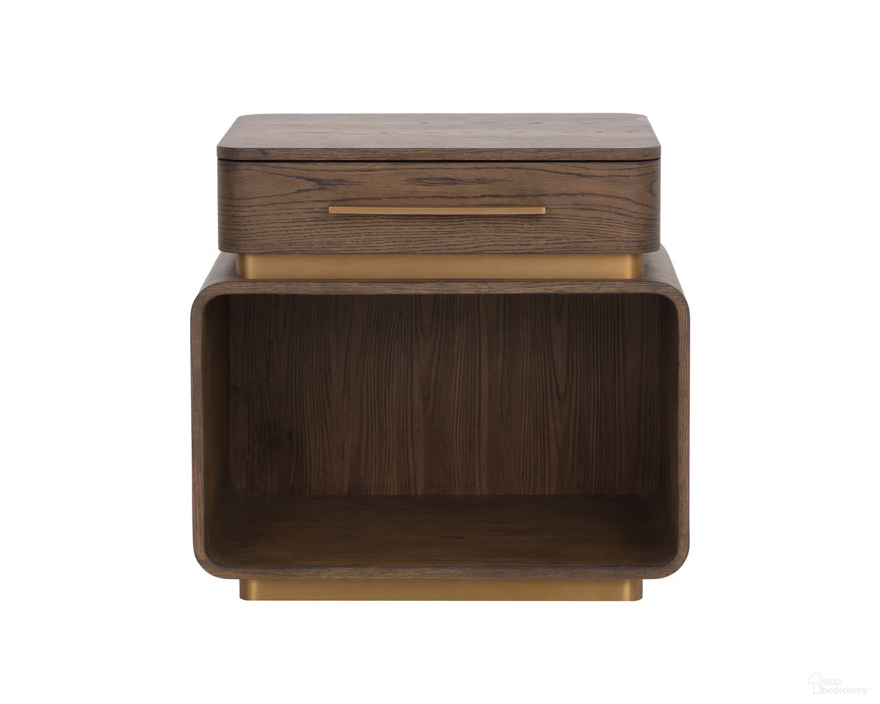 Taro Nightstand In Brown and Brushed Gold