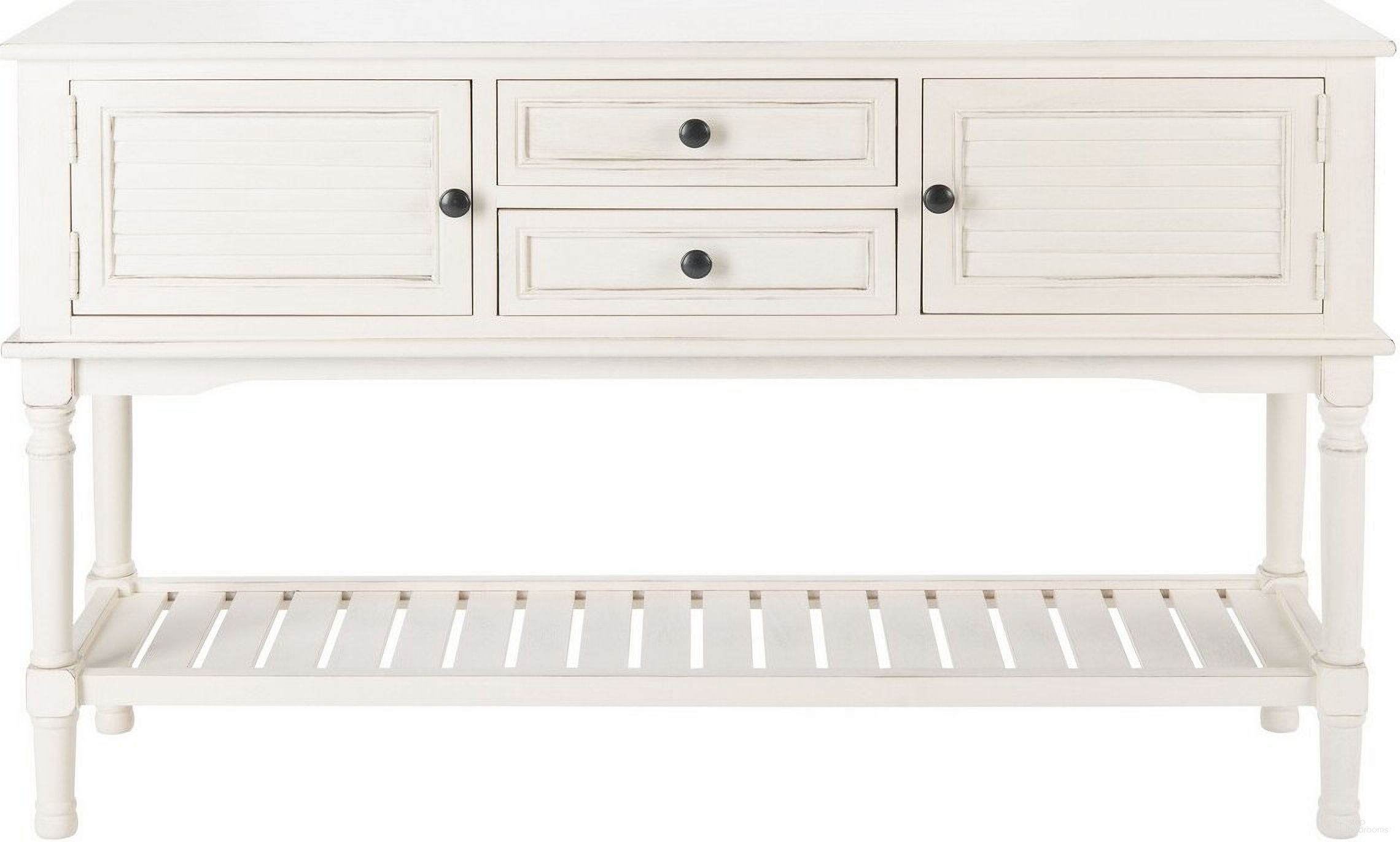 The appearance of Tate 2Drw 2 Door Console Table in Distressed White designed by Safavieh in the modern / contemporary interior design. This distressed white piece of furniture was selected by 1StopBedrooms from Tate Collection to add a touch of cosiness and style into your home. Sku: CNS5722A. Material: Wood.