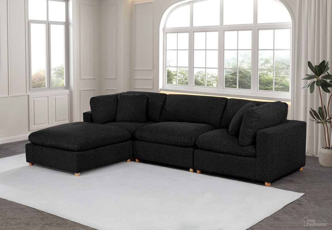 The appearance of Tatiana 4 Piece Boucle Fabric Modular Sectional in Black designed by Best Quality Furniture in the glam interior design. This black piece of furniture was selected by 1StopBedrooms from Tatiana Collection to add a touch of cosiness and style into your home. Sku: SE06-CC;SE06-AC;SE06-OT. Material: Boucle.
