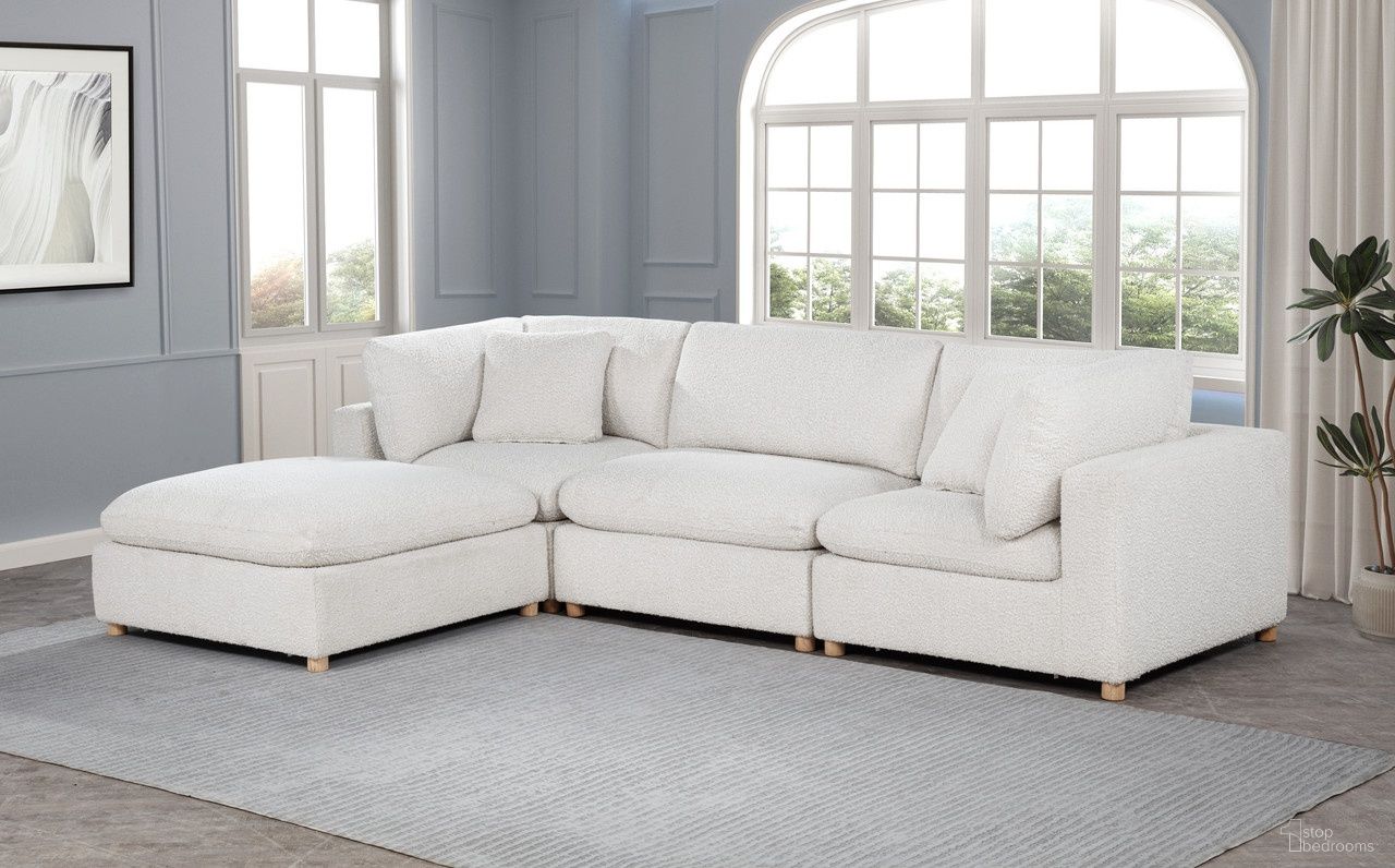 Tatiana 4 Piece Boucle Fabric Modular Sectional in Cream
