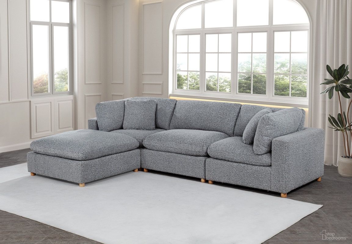 The appearance of Tatiana 4 Piece Boucle Fabric Modular Sectional in Rich Gray designed by Best Quality Furniture in the glam interior design. This rich gray piece of furniture was selected by 1StopBedrooms from Tatiana Collection to add a touch of cosiness and style into your home. Sku: SE05-CC;SE05-AC;SE05-OT. Material: Boucle.