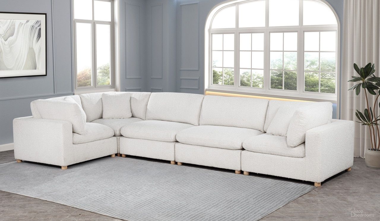 Tatiana 5 Piece Boucle Fabric Modular Sectional in Cream