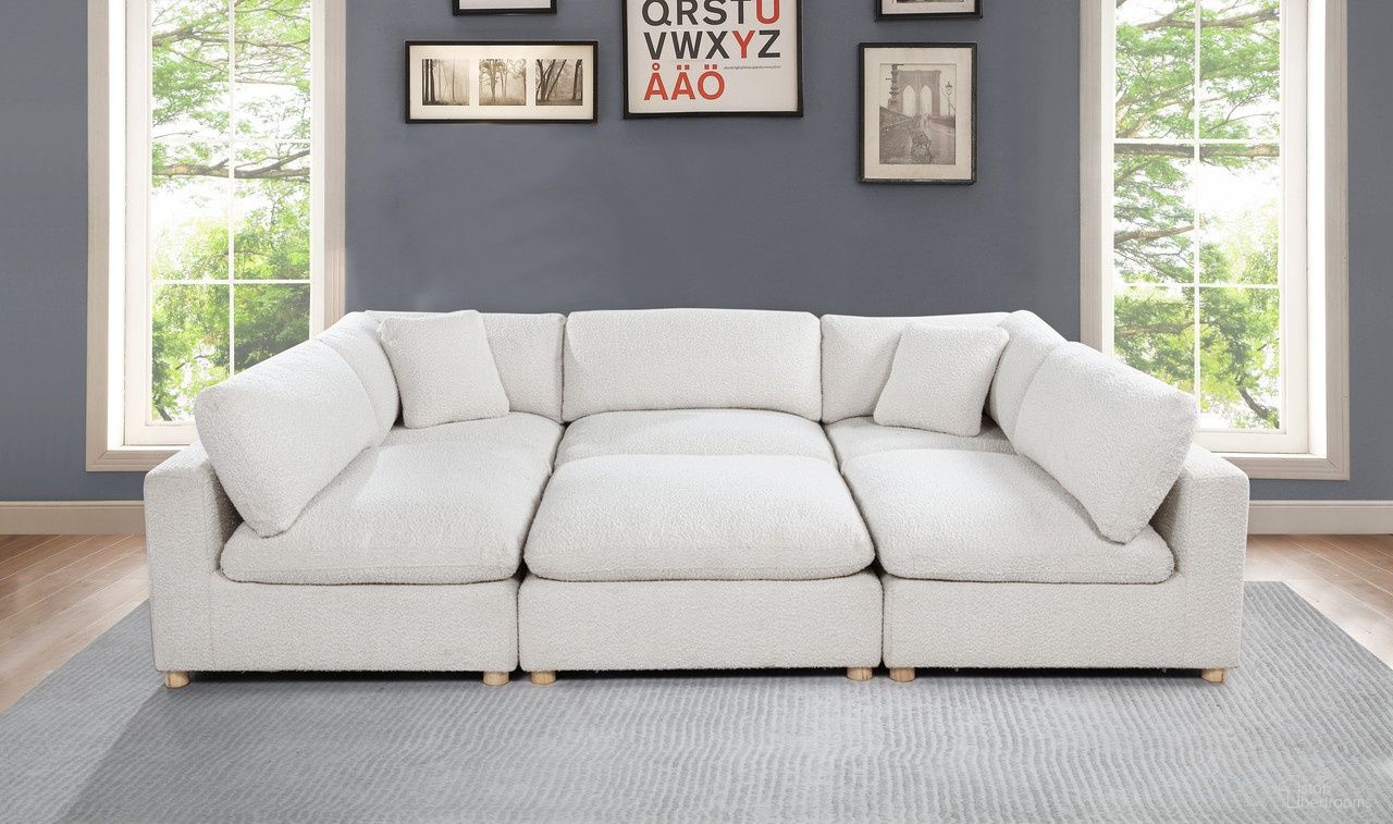 Tatiana 6 Piece Boucle Fabric Modular Sectional in Cream