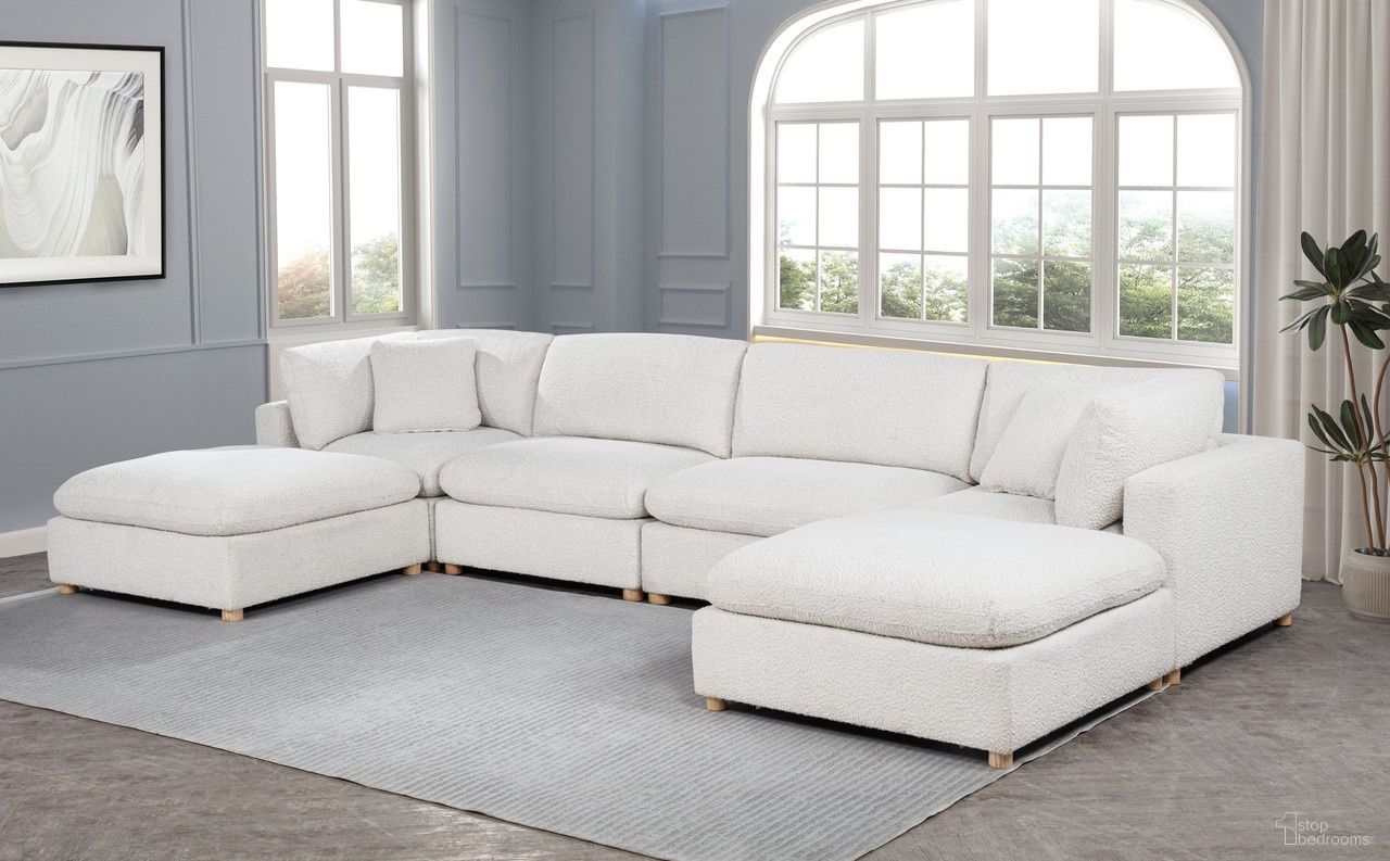 Tatiana 6 Piece Boucle Fabric Modular Sectional in Cream