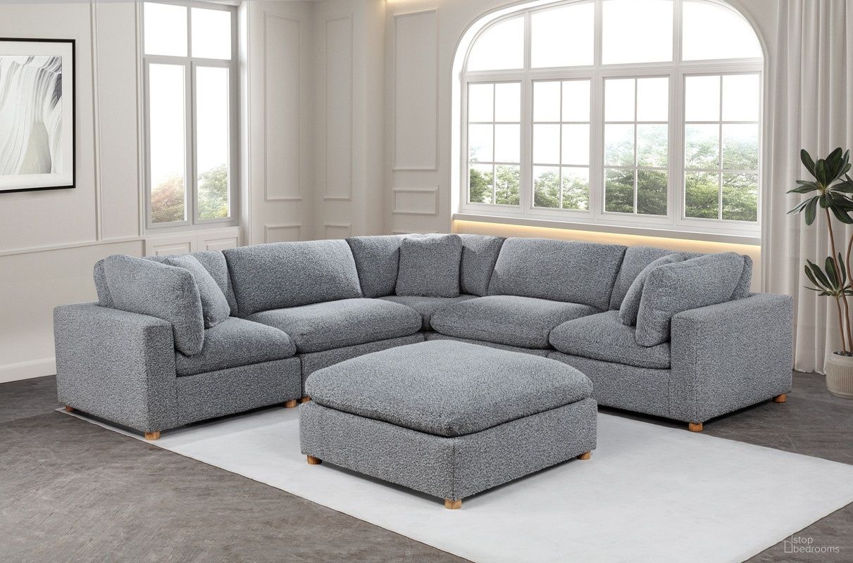 The appearance of Tatiana 6 Piece Boucle Fabric Modular Sectional in Rich Gray designed by Best Quality Furniture in the glam interior design. This rich gray piece of furniture was selected by 1StopBedrooms from Tatiana Collection to add a touch of cosiness and style into your home. Sku: SE05-CC;SE05-AC;SE05-OT. Material: Boucle.