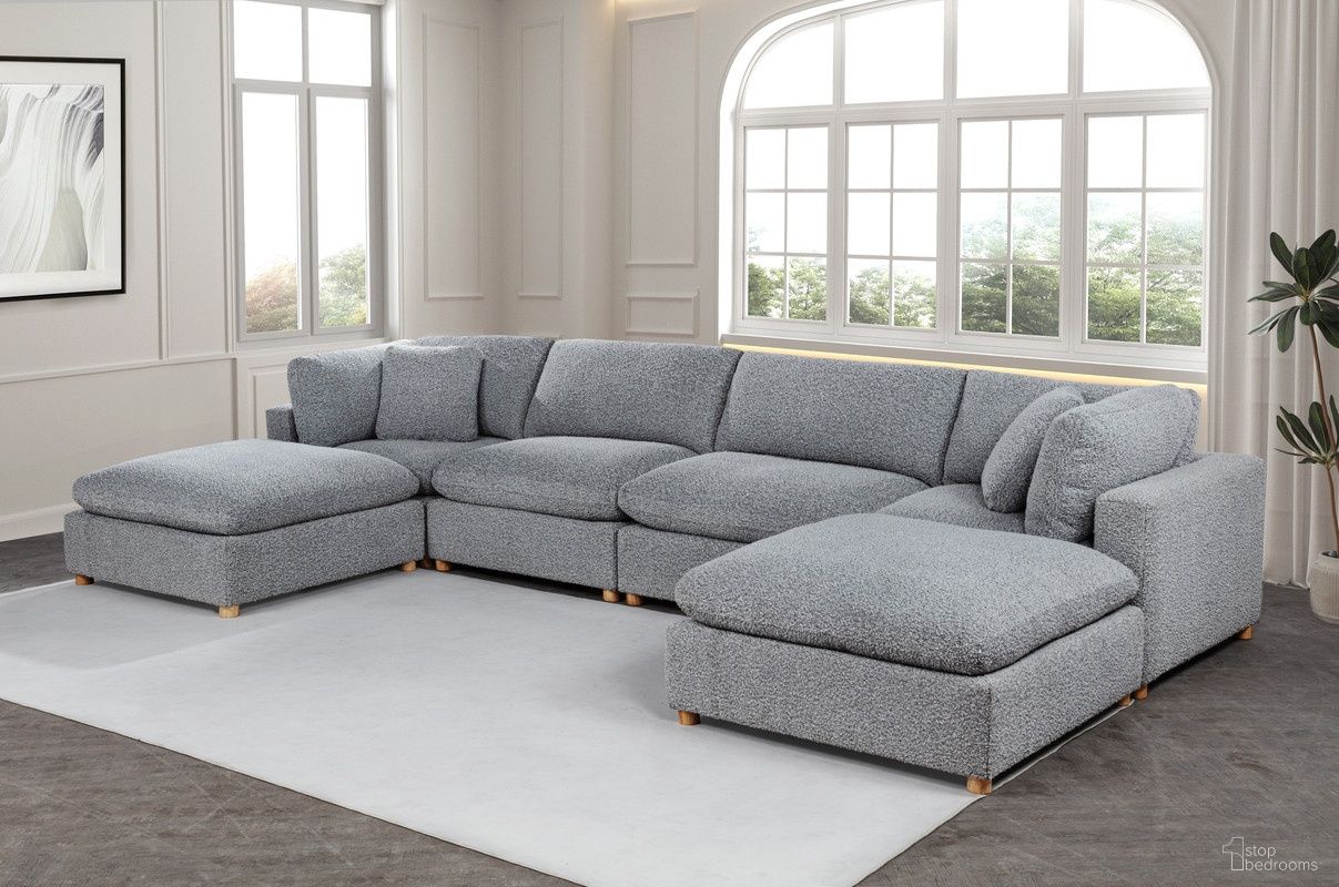 The appearance of Tatiana 6 Piece Boucle Fabric Modular Sectional in Rich Gray designed by Best Quality Furniture in the glam interior design. This rich gray piece of furniture was selected by 1StopBedrooms from Tatiana Collection to add a touch of cosiness and style into your home. Sku: SE05-CC;SE05-AC;SE05-OT. Material: Boucle.
