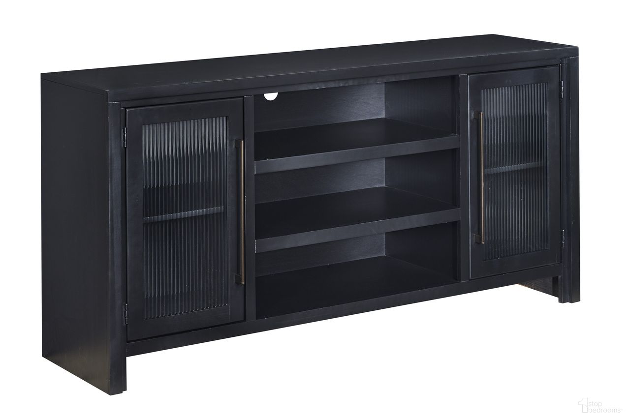 The appearance of Tatum 66 Inch Console with 2 Doors In Black designed by Aspenhome in the modern / contemporary interior design. This black piece of furniture  was selected by 1StopBedrooms from Tatum Collection to add a touch of cosiness and style into your home. Sku: MUU1242-BLK. Material: Wood.