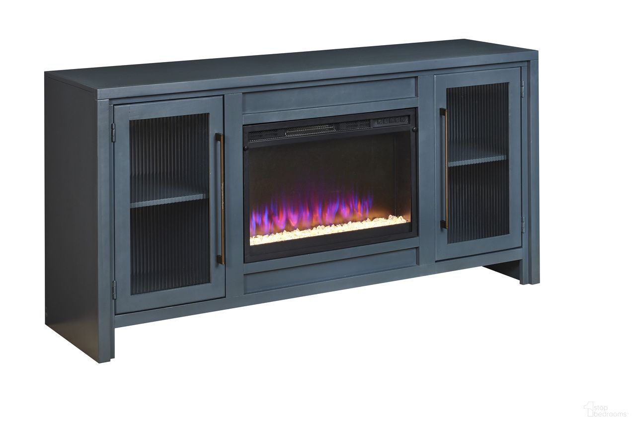 The appearance of Tatum 66 Inch Fireplace Console In Malta Blue designed by Aspenhome in the modern / contemporary interior design. This blue piece of furniture  was selected by 1StopBedrooms from Tatum Collection to add a touch of cosiness and style into your home. Sku: MUU1942-MBL. Material: Wood.