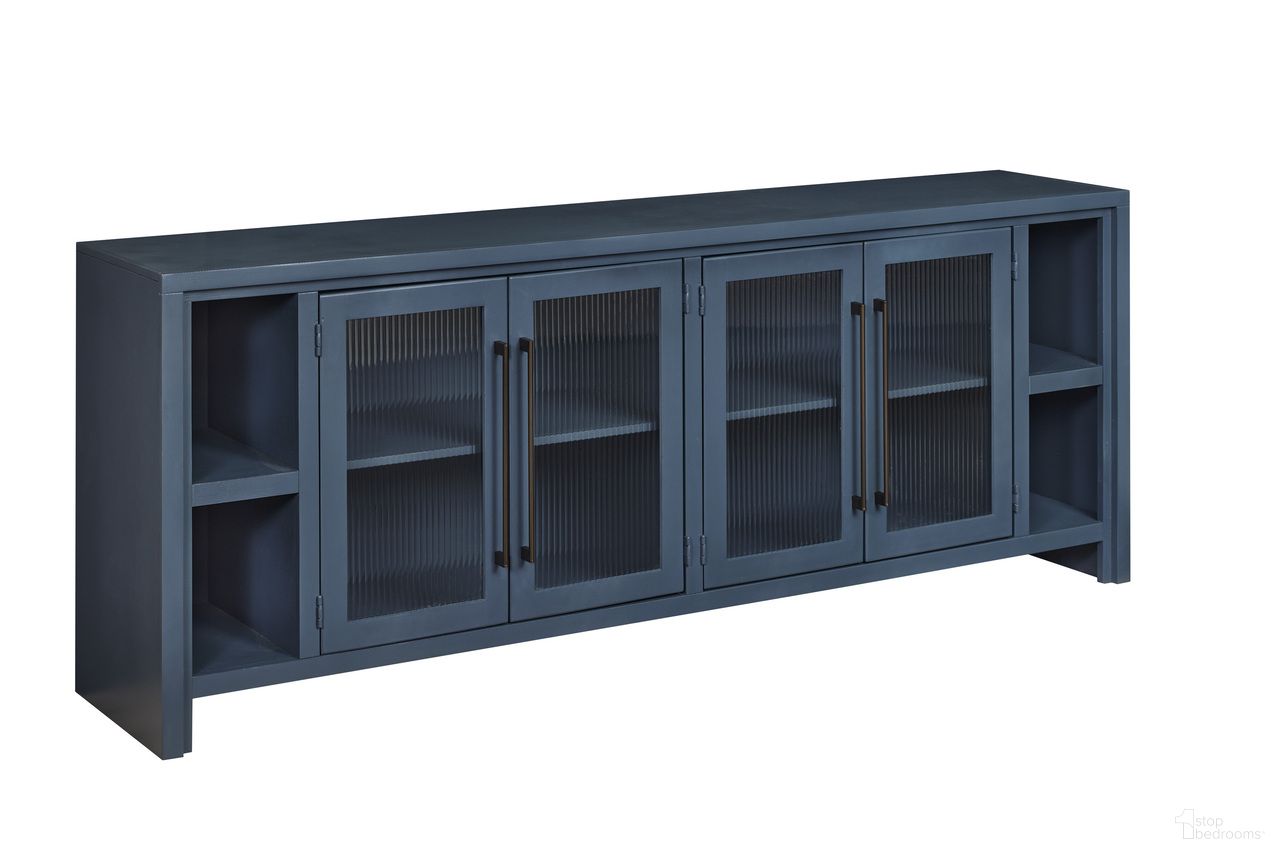 The appearance of Tatum 84 Inch Console with 4 Doors In Malta Blue designed by Aspenhome in the modern / contemporary interior design. This blue piece of furniture  was selected by 1StopBedrooms from Tatum Collection to add a touch of cosiness and style into your home. Sku: MUU1260-MBL. Material: Wood.