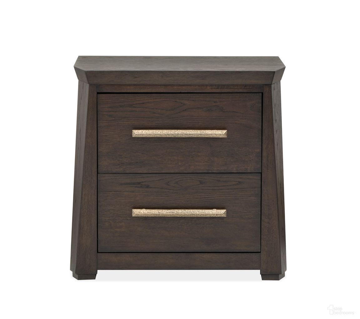 The appearance of Tauren Drawer Nightstand In Coffee Bean designed by Magnussen in the modern / contemporary interior design. This coffee bean piece of furniture was selected by 1StopBedrooms from Tauren Collection to add a touch of cosiness and style into your home. Sku: B6434-01. Material: Oak Veneer.