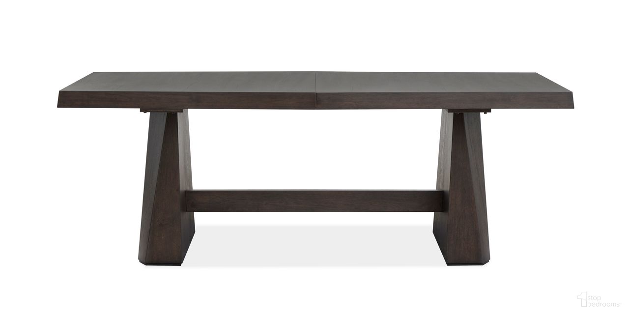 The appearance of Tauren Extendable Double Pedestal Dining Table In Coffee Bean designed by Magnussen in the modern / contemporary interior design. This coffee bean piece of furniture was selected by 1StopBedrooms from Tauren Collection to add a touch of cosiness and style into your home. Sku: D6434-32T;D6434-32B. Table Base Style: Trestle. Table Top Shape: Rectangular. Size: 84" x 40". Material: Oak Veneer.