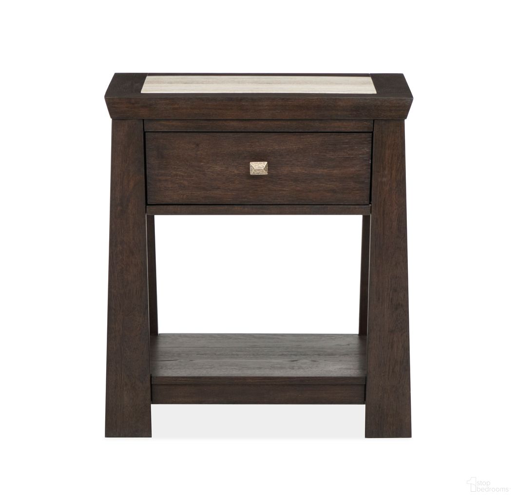 The appearance of Tauren Open Nightstand In Coffee Bean designed by Magnussen in the modern / contemporary interior design. This coffee bean piece of furniture was selected by 1StopBedrooms from Tauren Collection to add a touch of cosiness and style into your home. Sku: B6434-05. Material: Oak Veneer.
