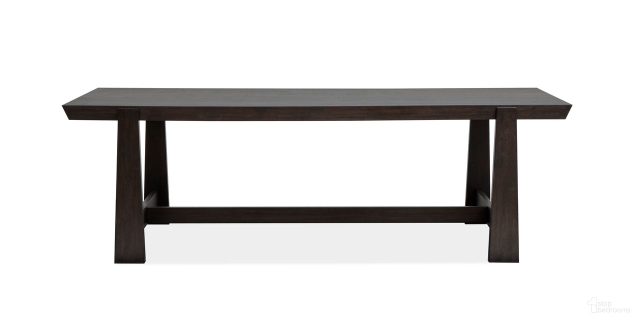 The appearance of Tauren Trestle Dining Table In Coffee Bean designed by Magnussen in the modern / contemporary interior design. This coffee bean piece of furniture was selected by 1StopBedrooms from Tauren Collection to add a touch of cosiness and style into your home. Sku: D6434-21. Table Base Style: Trestle. Table Top Shape: Rectangular. Size: 96" x 42". Material: Oak Veneer.