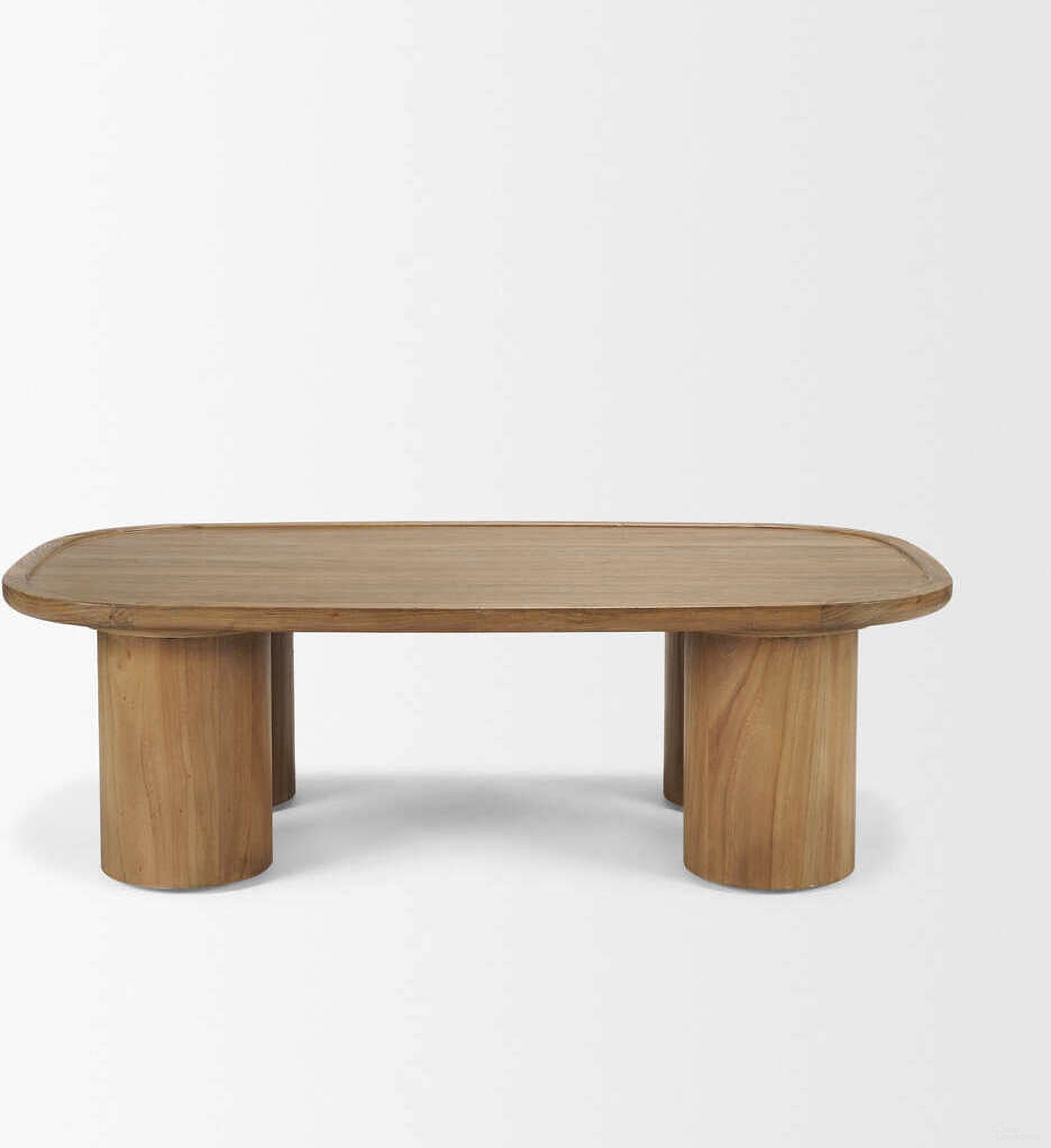 The appearance of Tavi Rectangular Column Legs Coffee Table In Brown designed by Mercana in the modern / contemporary interior design. This brown piece of furniture  was selected by 1StopBedrooms from Tavi Collection to add a touch of cosiness and style into your home. Sku: 70858-AB. Material: Solid Wood.