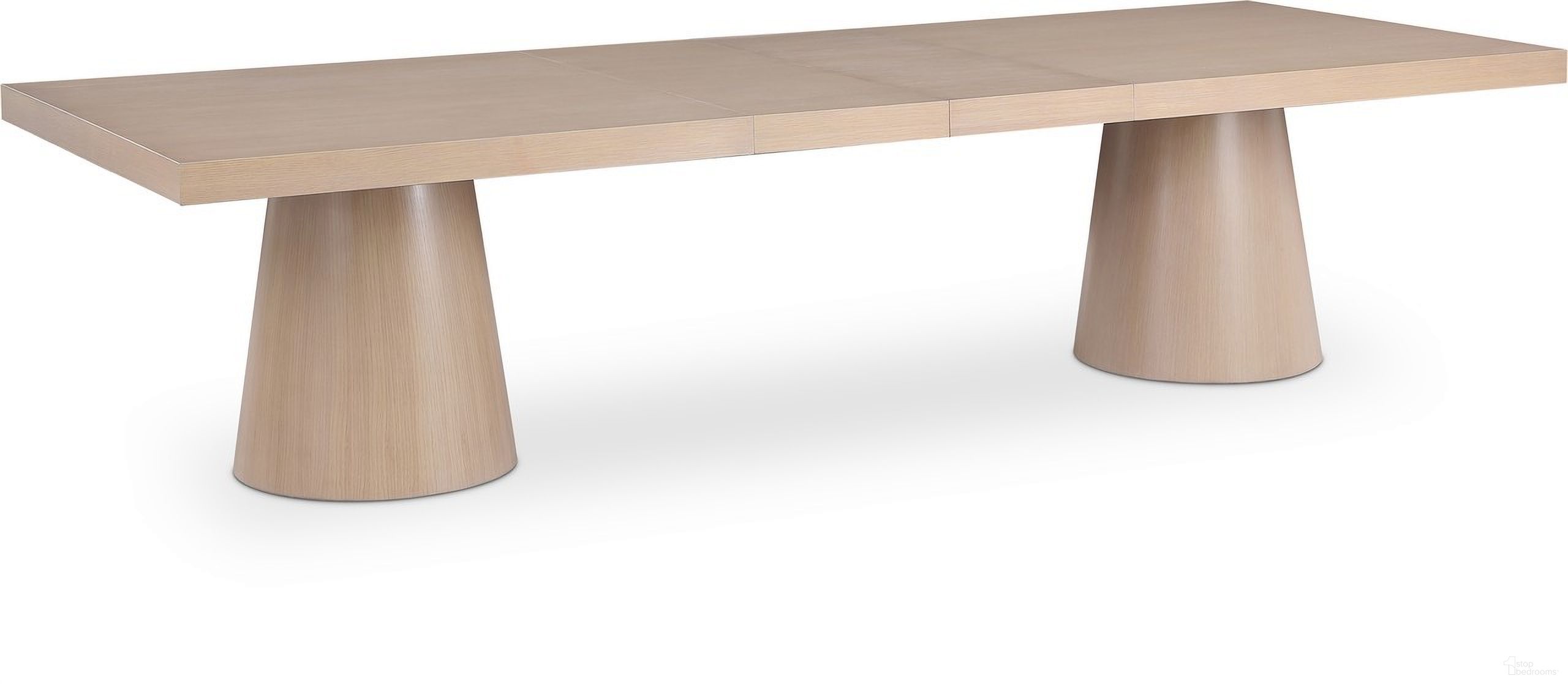 The appearance of Tavolo Dining Table In Oak designed by Meridian in the modern / contemporary interior design. This oak piece of furniture was selected by 1StopBedrooms from Tavolo Collection to add a touch of cosiness and style into your home. Sku: 502Oak-T Box 1/3 (Table Top);502Oak-T Box 2/3 (Base1);502Oak-T Box 3/3 (Base2). Table Base Style: Double Pedestal. Material: MDF. Table Top Shape: Rectangular. Size: 48" x 114".