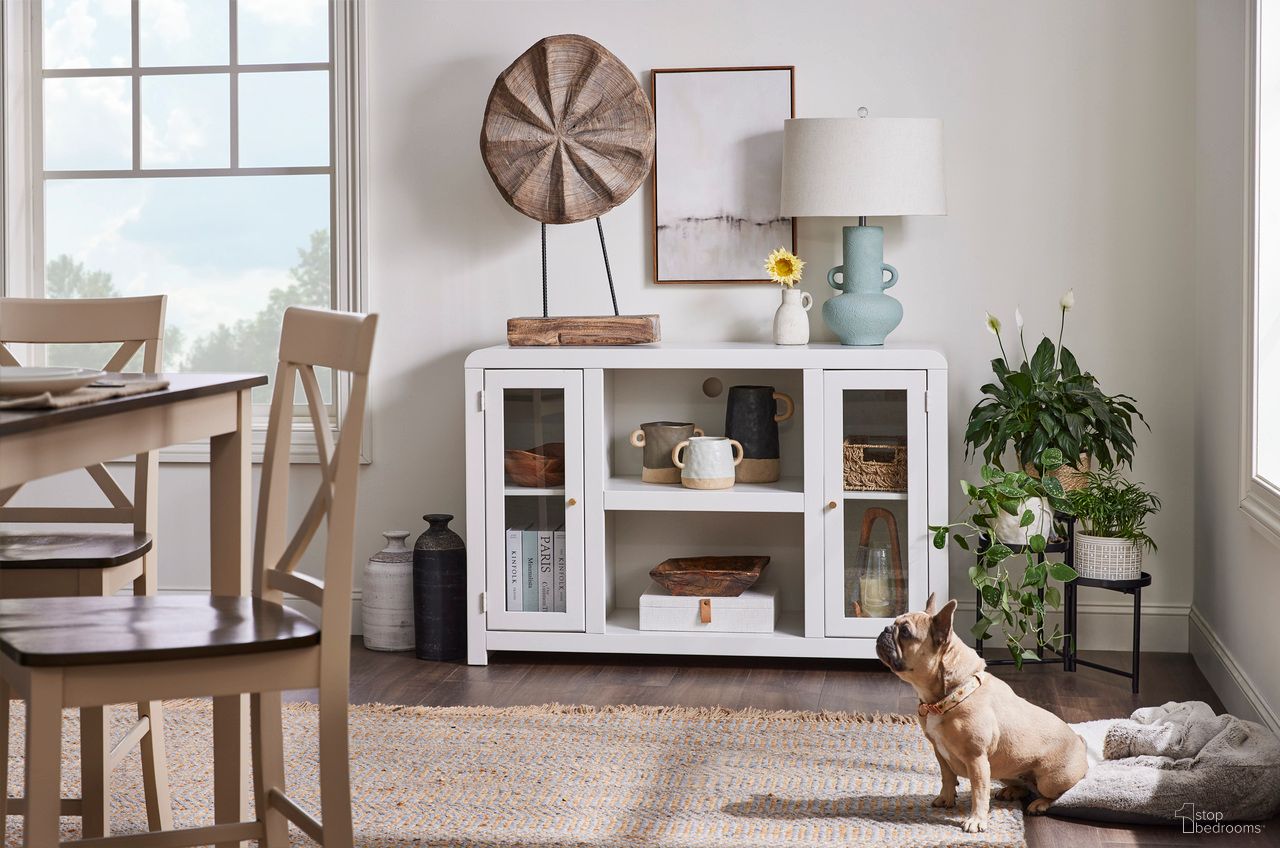 The appearance of Taylor 51 Inch Console with 2 Doors In White designed by Aspenhome in the modern / contemporary interior design. This white piece of furniture was selected by 1StopBedrooms from Taylor Collection to add a touch of cosiness and style into your home. Sku: MYY1220-WHI. Material: Wood.