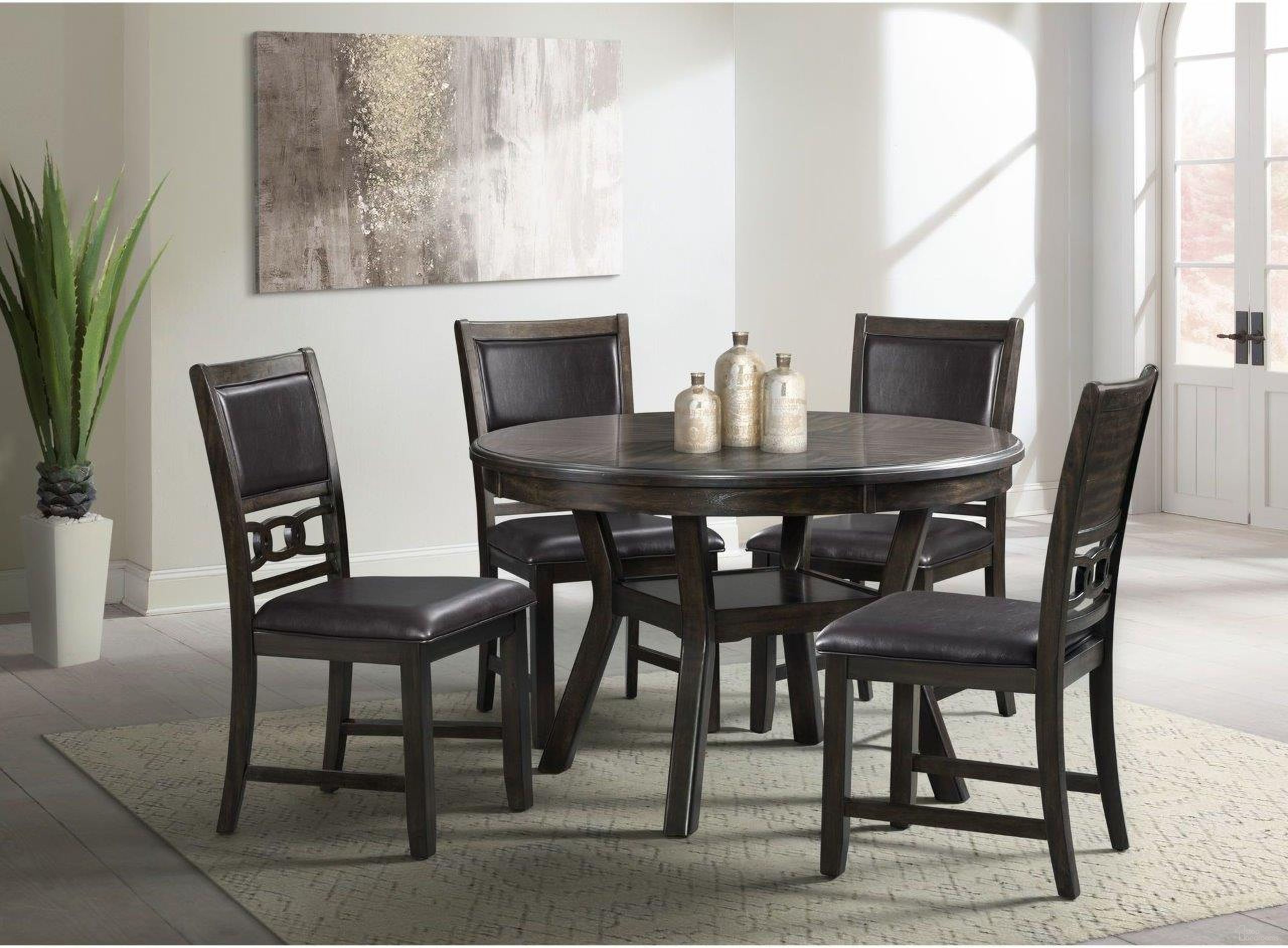 The appearance of Taylor Walnut Dining Room Set designed by Picket House in the transitional interior design. This brown piece of furniture was selected by 1StopBedrooms from Taylor Collection to add a touch of cosiness and style into your home. Sku: DAH500DT;DAH300SC. Table Base Style: Legs. Table Top Shape: Round. Material: Wood. Size: 47".