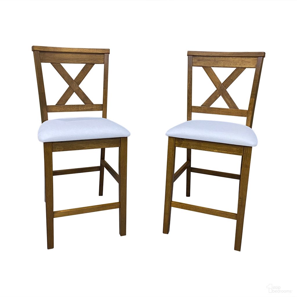 The appearance of Taylor X-Back Counter Stools - Set of 2 In Golden Oak and White designed by Carolina Living in the modern / contemporary interior design. This golden oak and white piece of furniture was selected by 1StopBedrooms from Taylor Collection to add a touch of cosiness and style into your home. Sku: BS-1940-XB-GOWT. Material: MDF.