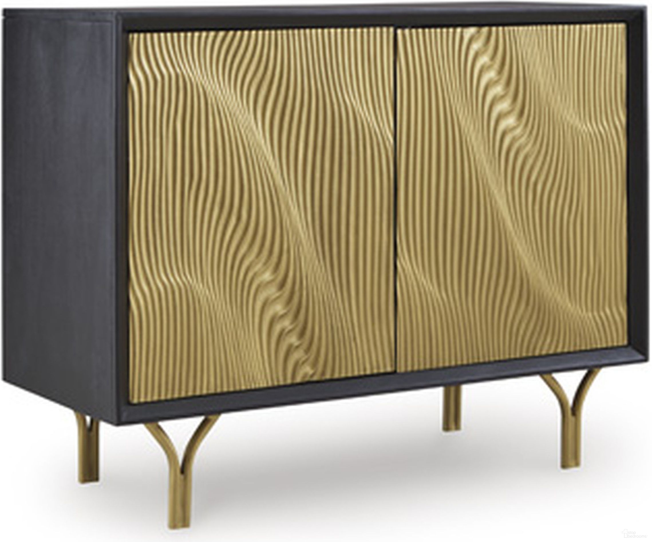 The appearance of Tayner Accent Cabinet In Black and Gold designed by Signature Design by Ashley in the modern / contemporary interior design. This black and gold piece of furniture was selected by 1StopBedrooms from Tayner Collection to add a touch of cosiness and style into your home. Sku: A4000654. Material: Wood.