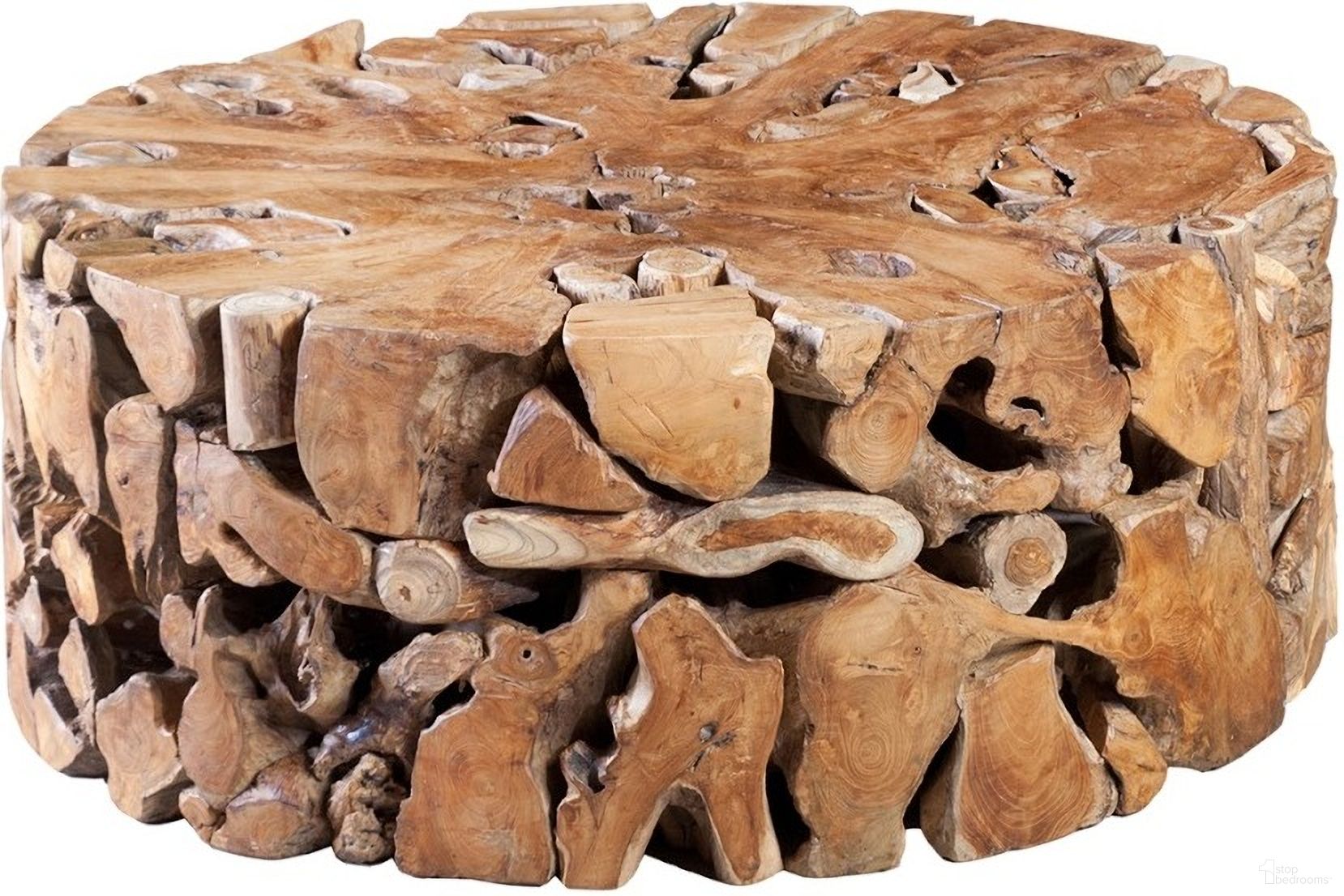 Teak Slice Round Coffee Table In Brown