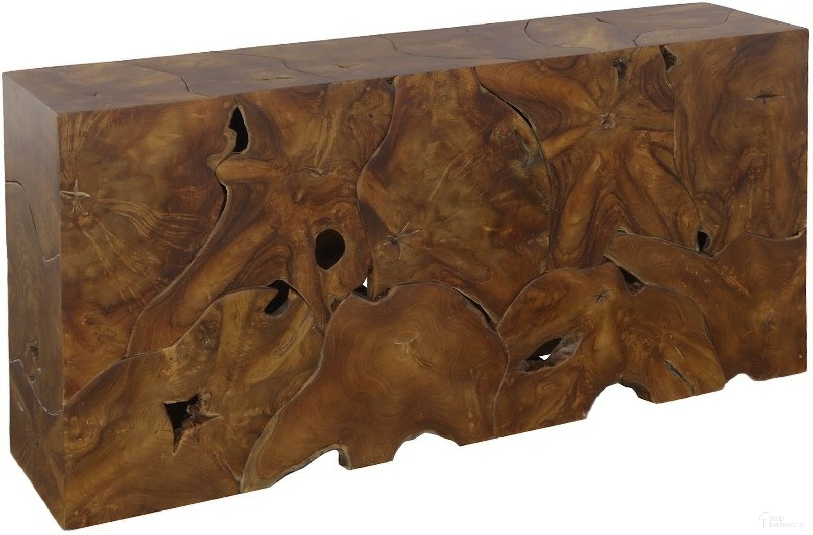 The appearance of Teak Slice Console Table In Natural Wood designed by Phillips Collection in the modern / contemporary interior design. This natural wood piece of furniture  was selected by 1StopBedrooms from  to add a touch of cosiness and style into your home. Sku: ID104179. Material: Teak Wood.