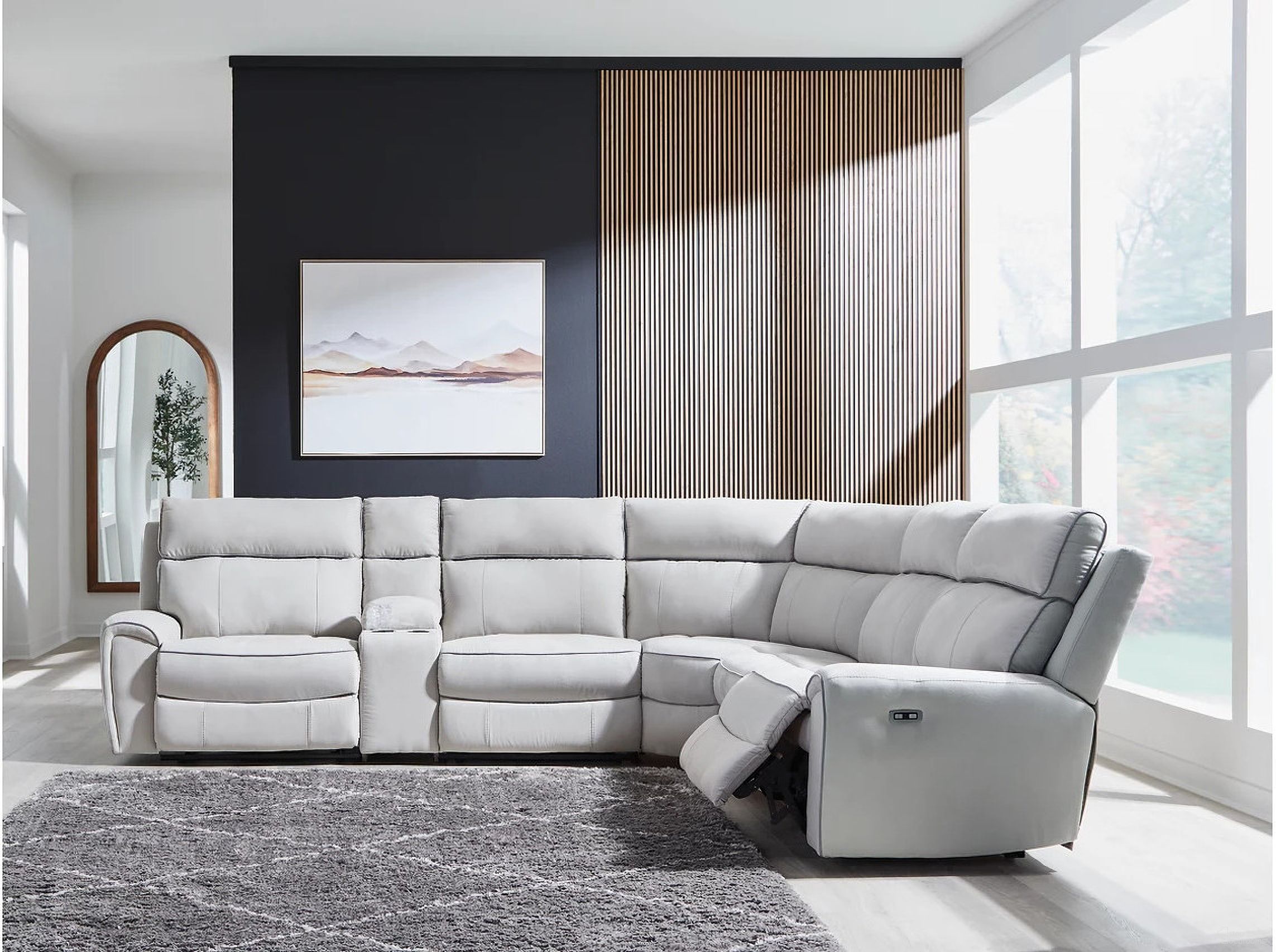 The appearance of Tealwell 6-Piece Power Reclining Sectional In Pearl and Ash designed by Signature Design by Ashley in the modern / contemporary interior design. This pearl/ash piece of furniture was selected by 1StopBedrooms from Tealwell Collection to add a touch of cosiness and style into your home. Sku: NC9880246;NC9880246;NC9880257;NC9880258;NC9880262;NC9880277. Material: Polyester. Layout: L-Shape.