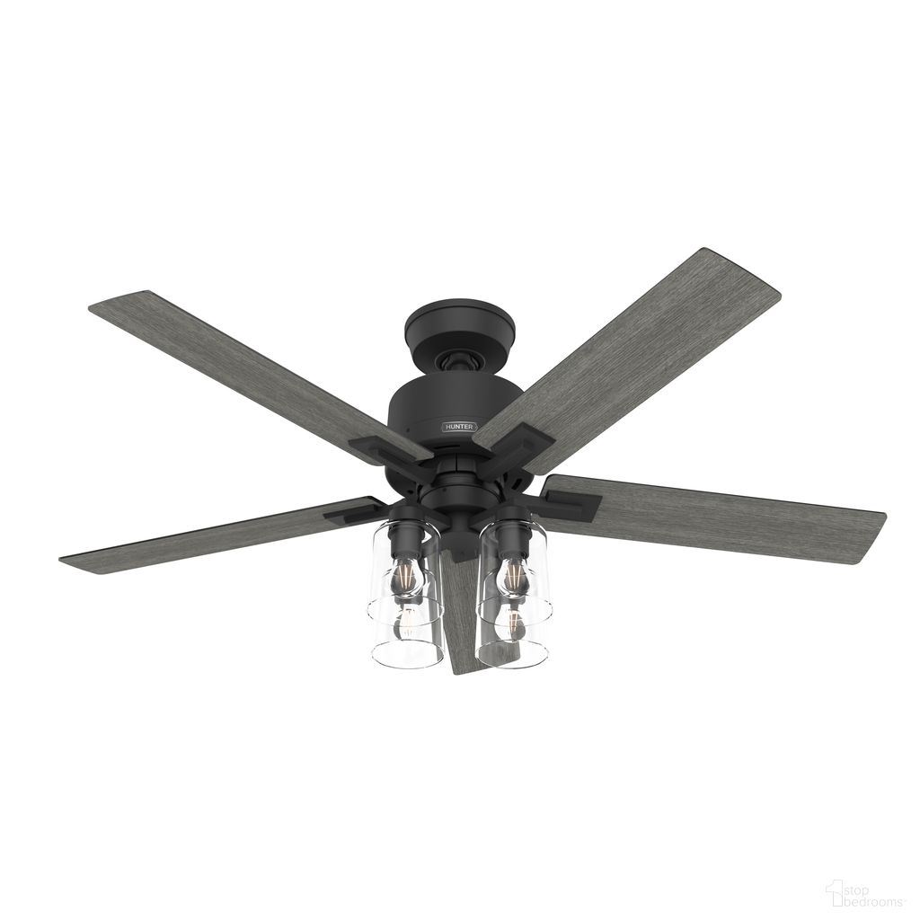 Techne 52 Inch Wi-Fi Ceiling Fan with LED Light Kit and Handheld Remote In Matte Black and Dark Gray Oak