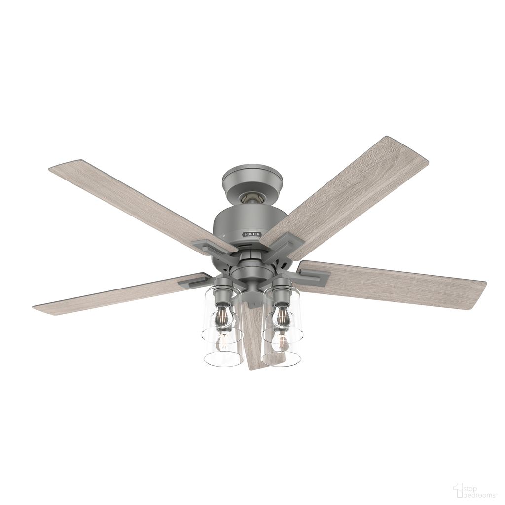 Techne 52 Inch Wi-Fi Ceiling Fan with LED Light Kit and Handheld Remote In Matte Silver and Light Gray Oak