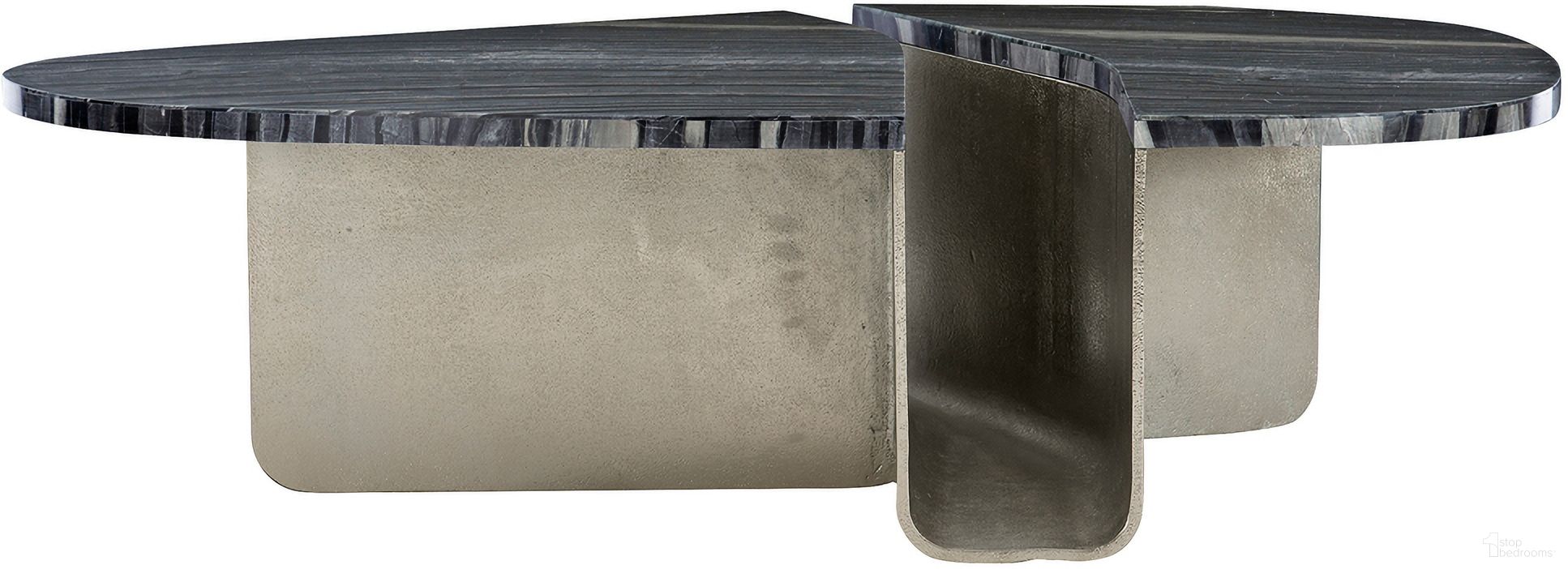 The appearance of Tegan Cocktail Table designed by Bernhardt in the transitional interior design. This black forest marble/shiny nickel piece of furniture  was selected by 1StopBedrooms from Tegan Collection to add a touch of cosiness and style into your home. Sku: 305013. Material: Marble.