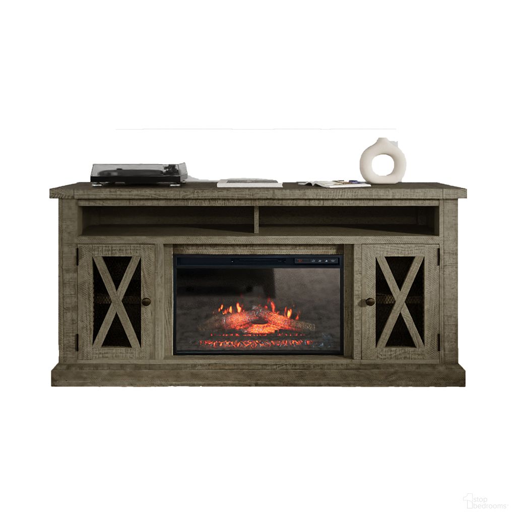 The appearance of Telluride 60 Inch Storage Console TV Stand with Electric Fireplace In Driftwood designed by Jofran in the country / farmhouse interior design. This driftwood piece of furniture  was selected by 1StopBedrooms from Telluride Collection to add a touch of cosiness and style into your home. Sku: 2230-FP6032R. Material: Glass.