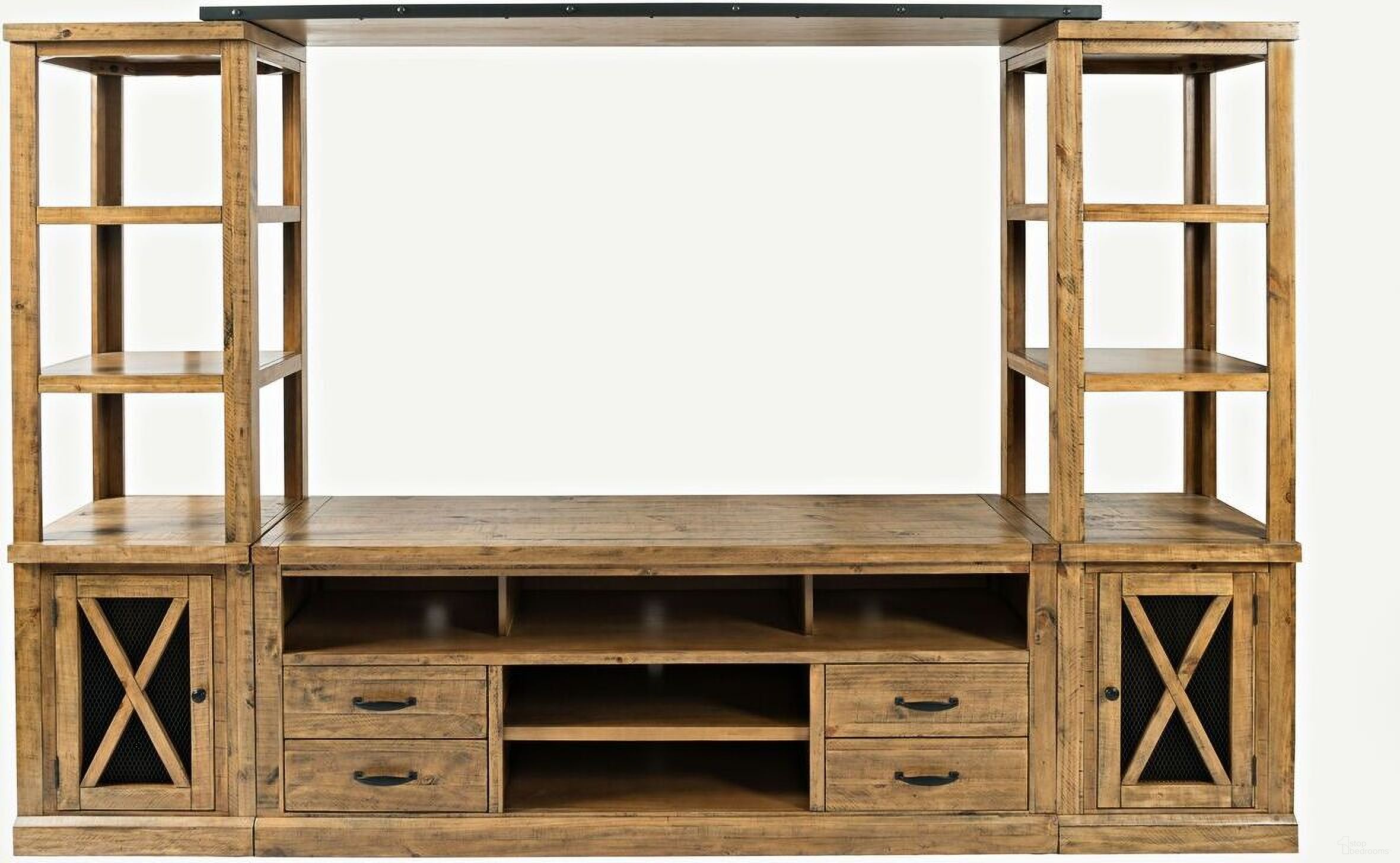 The appearance of Telluride Distressed Pine Entertainment Center with 70 Inch TV Console In Gold designed by Jofran in the country / farmhouse interior design. This gold piece of furniture was selected by 1StopBedrooms from Telluride Collection to add a touch of cosiness and style into your home. Sku: 1802-2178KD;1802-70. Material: Pine.
